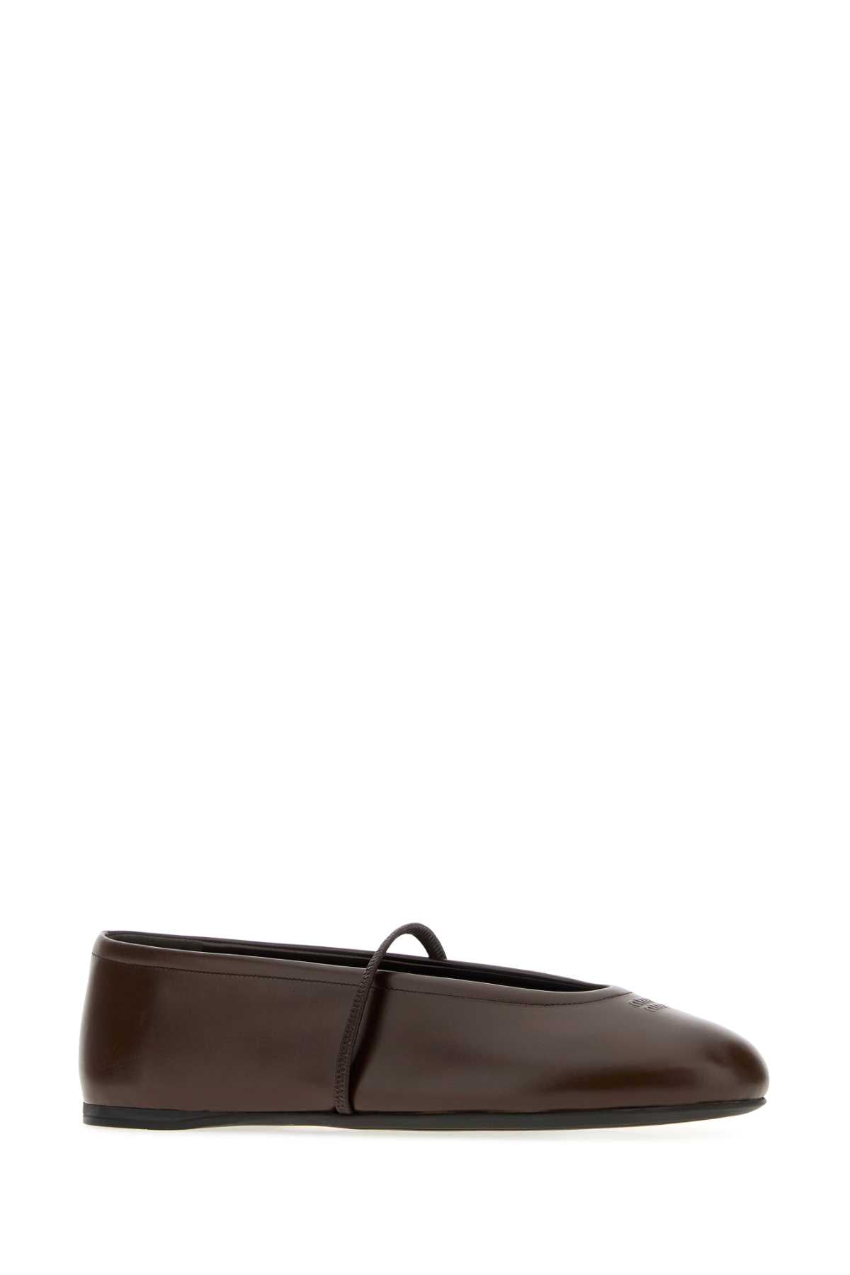 Miu Miu Women Chocolate Leather Ballerinas MIU MIU