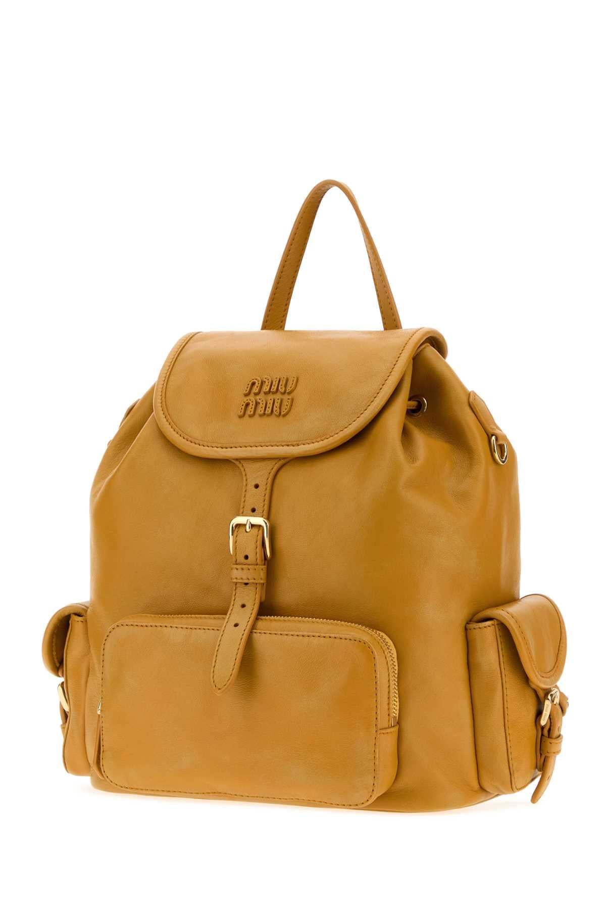 Miu Miu Women Mustard Nappa Leather Backpack MIU MIU
