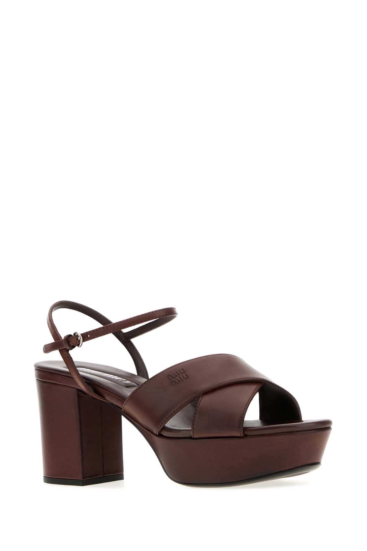 Miu Miu Women Chocolate Leather Sandals MIU MIU