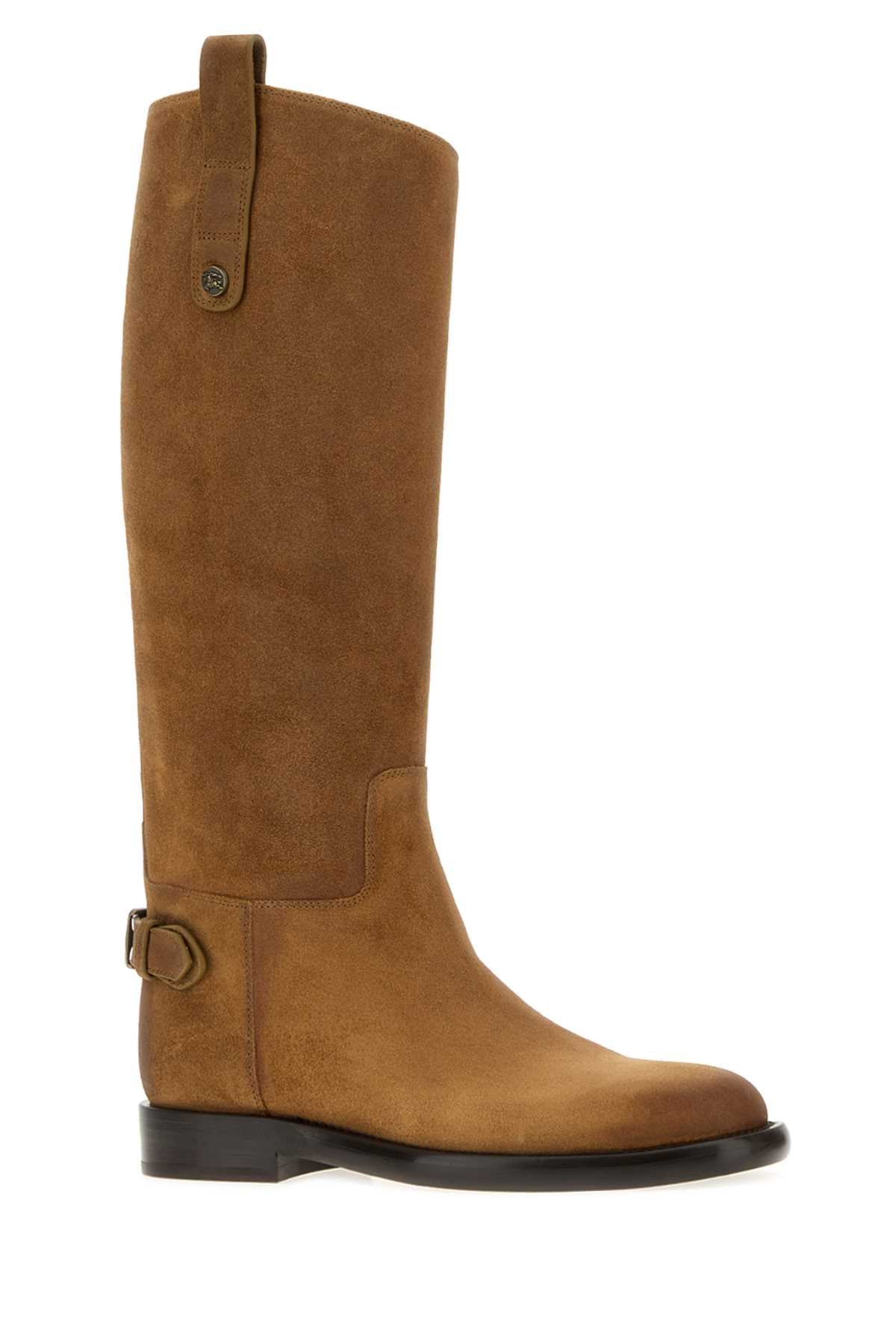 Burberry Women Camel Suede Cavalier Boots BURBERRY
