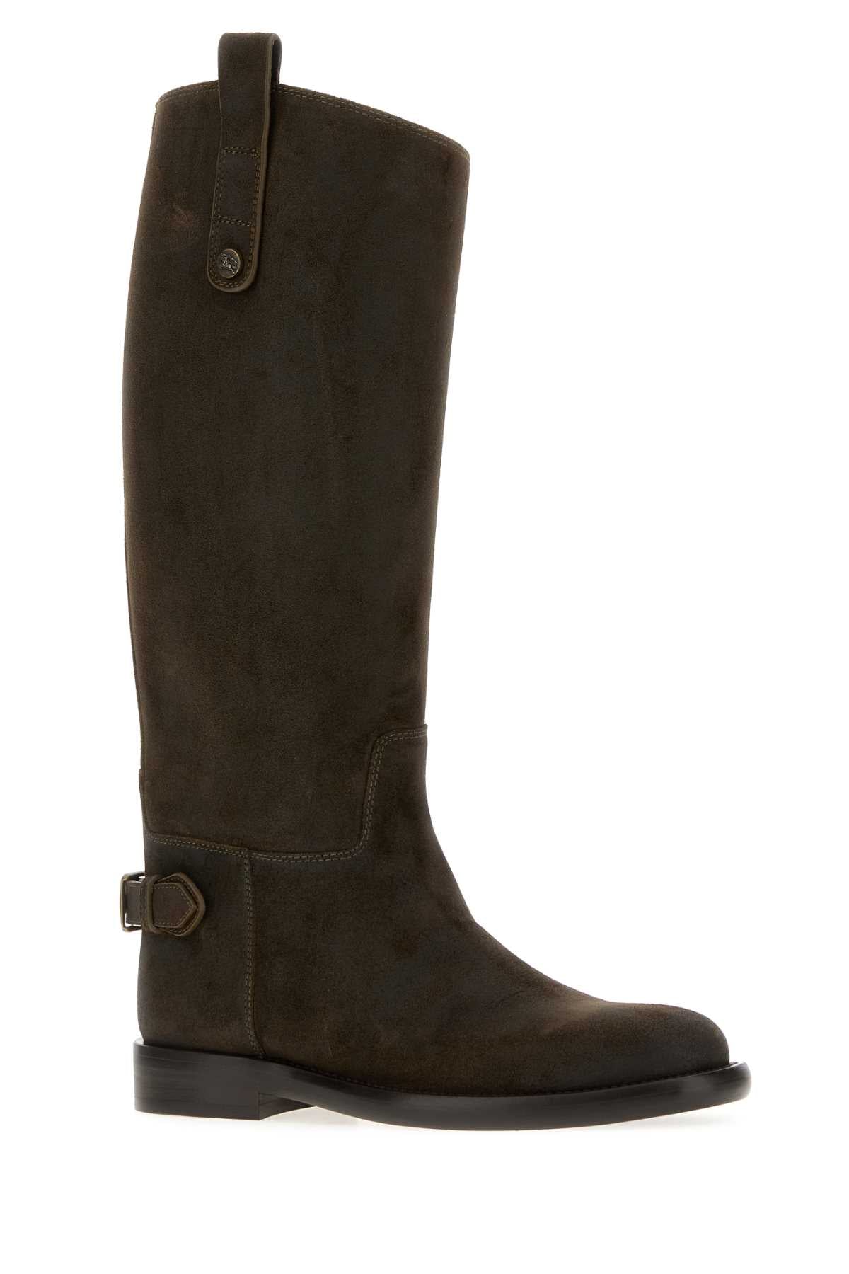 Burberry Women Dark Brown Suede Cavalier Boots BURBERRY