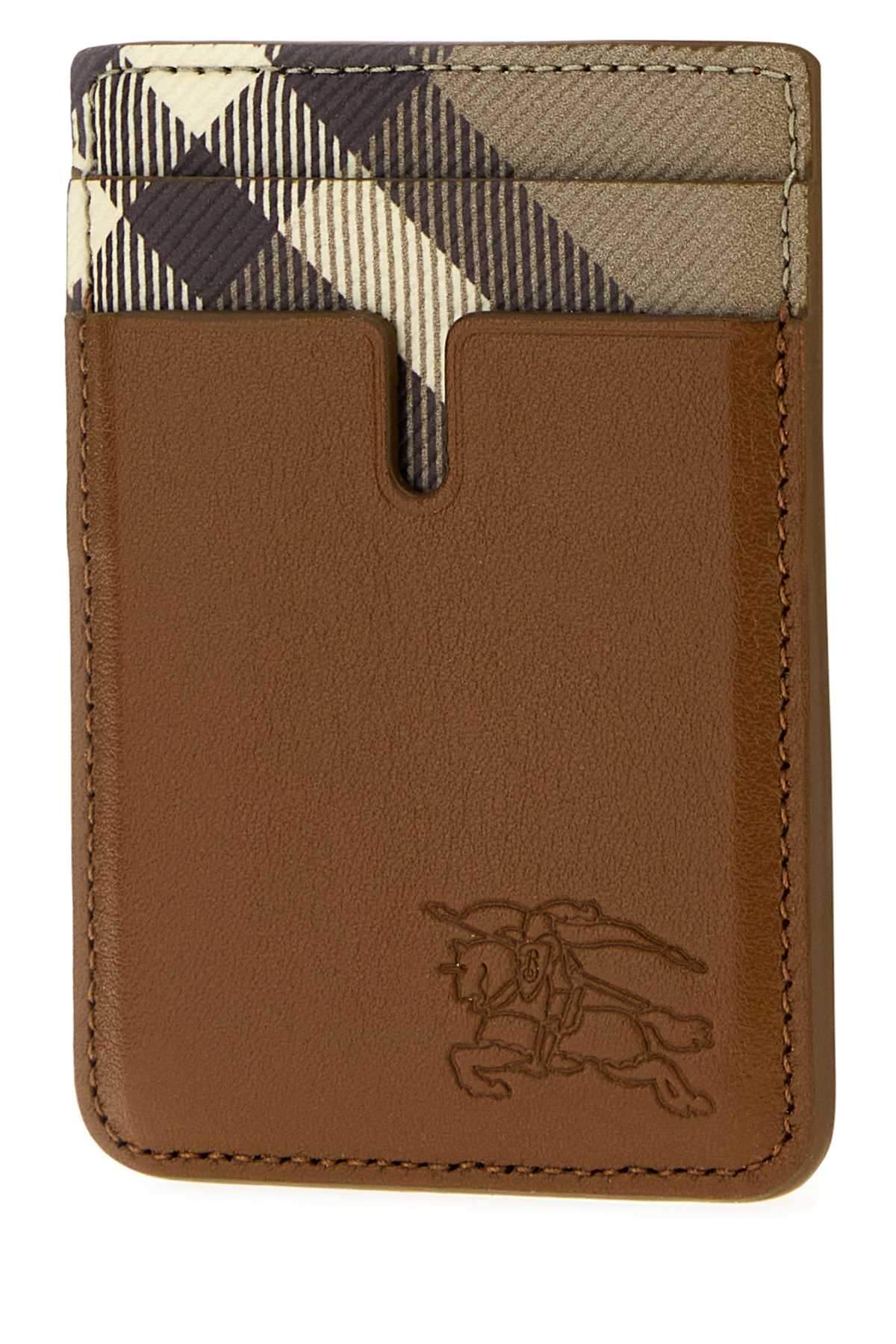 Burberry Men Brown Leather Pop Check Card Holder BURBERRY
