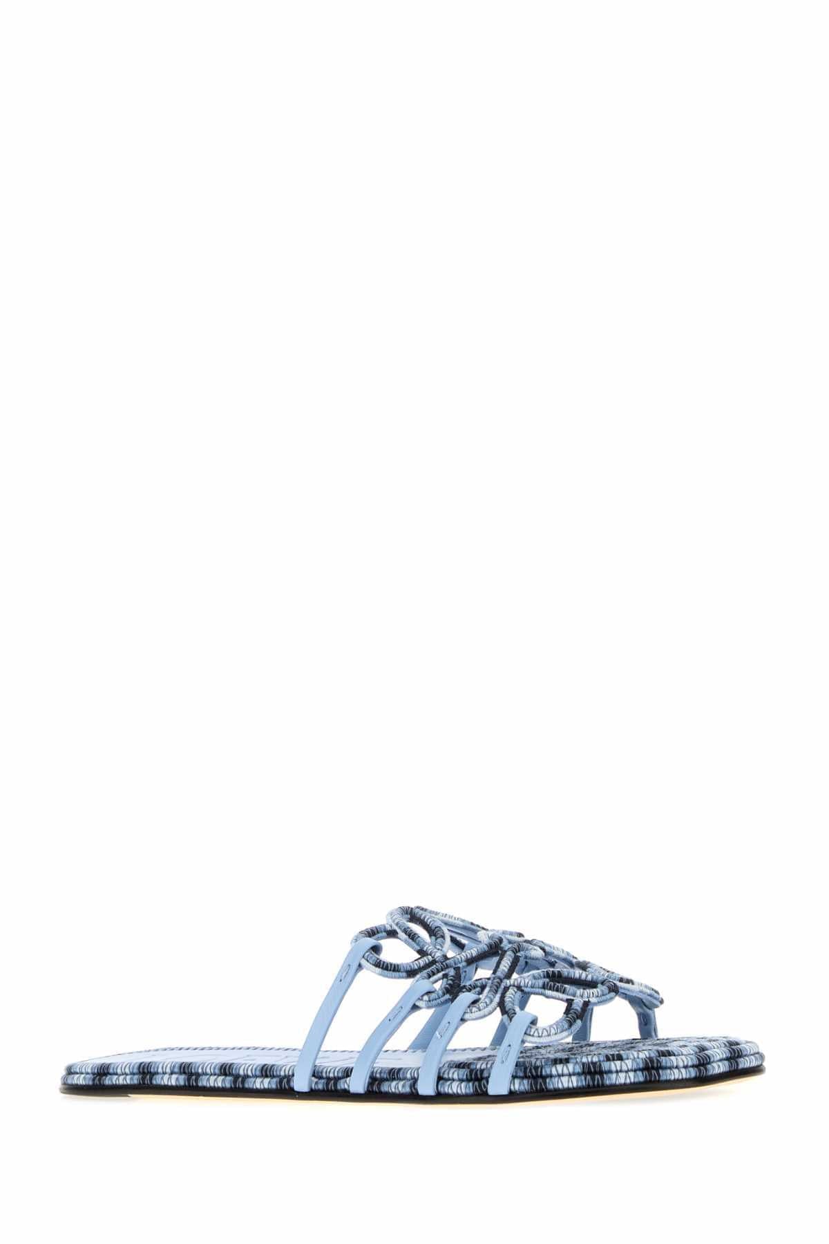 Loewe Paula's Ibiza Women Light Blue Canvas Paula S Ibiza Petal Anagram Slippers LOEWE