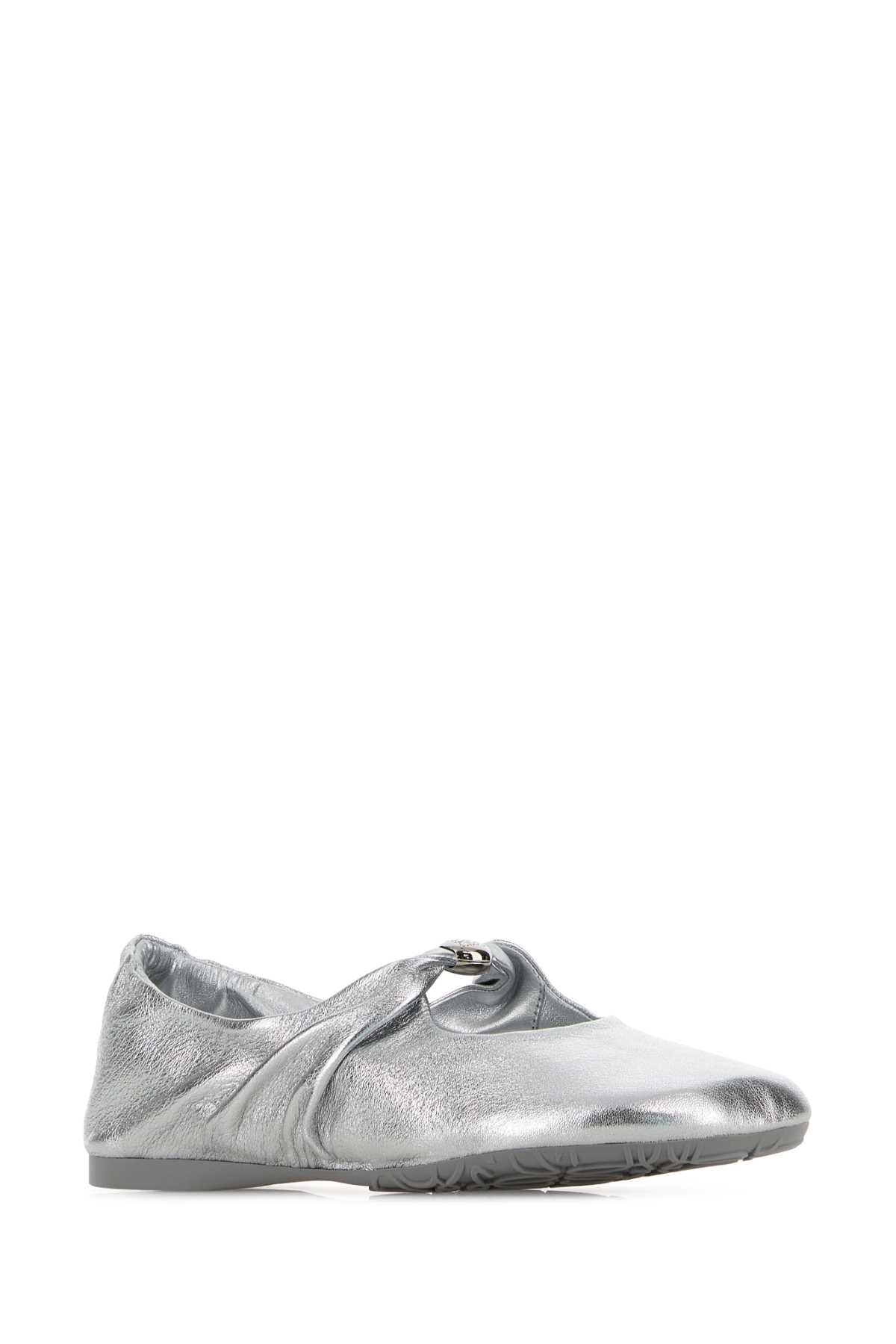 Loewe Paula's Ibiza Women Silver Leather Pebble Soft Ballerinas LOEWE