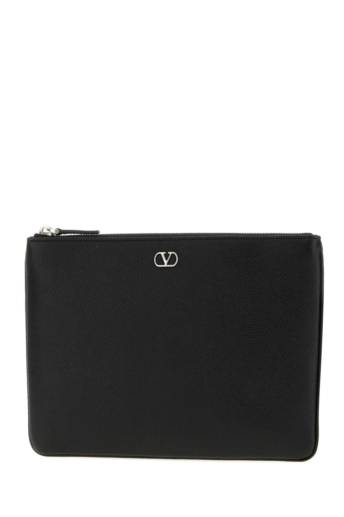 Valentino Garavani Men Black Leather Vlogo Signature Clutch VALENTINO GARAVANI