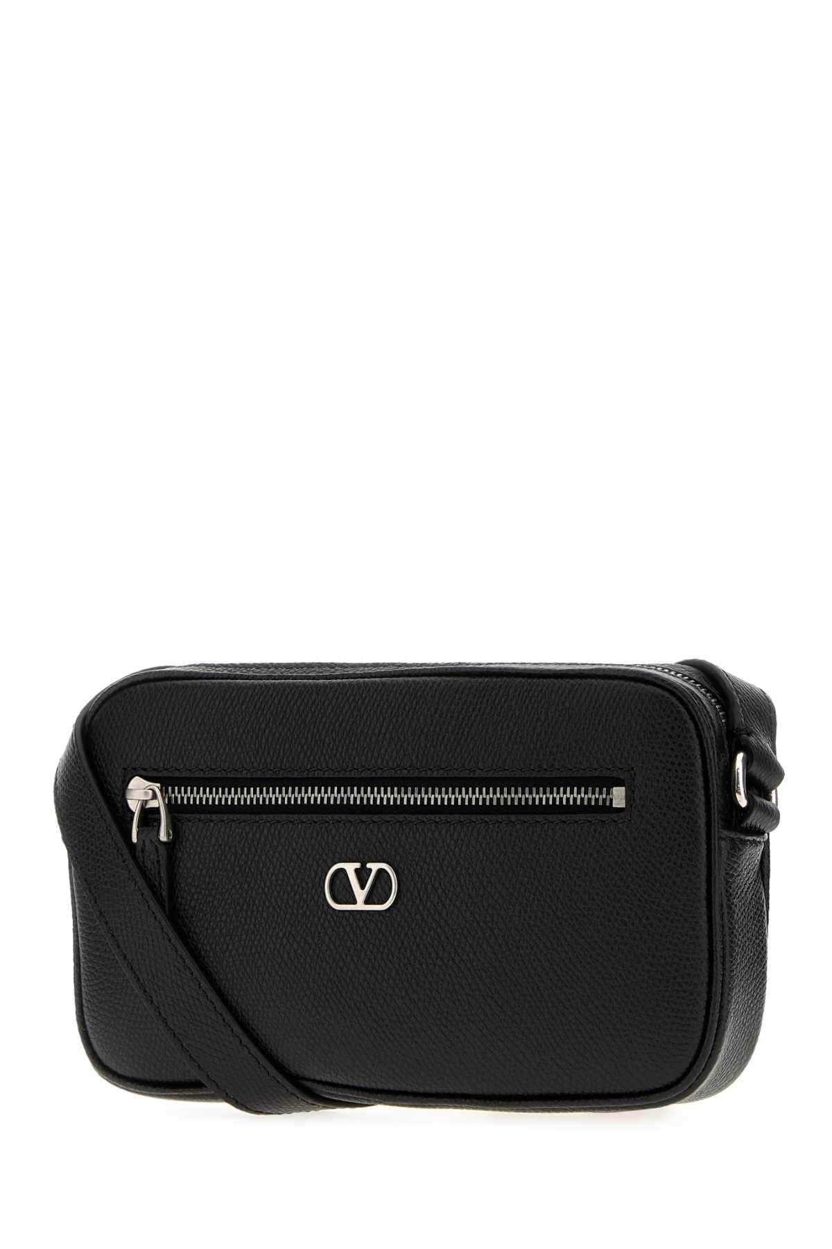Valentino Garavani Men Black Leather Vlogo Signature Crossbody Bag VALENTINO GARAVANI