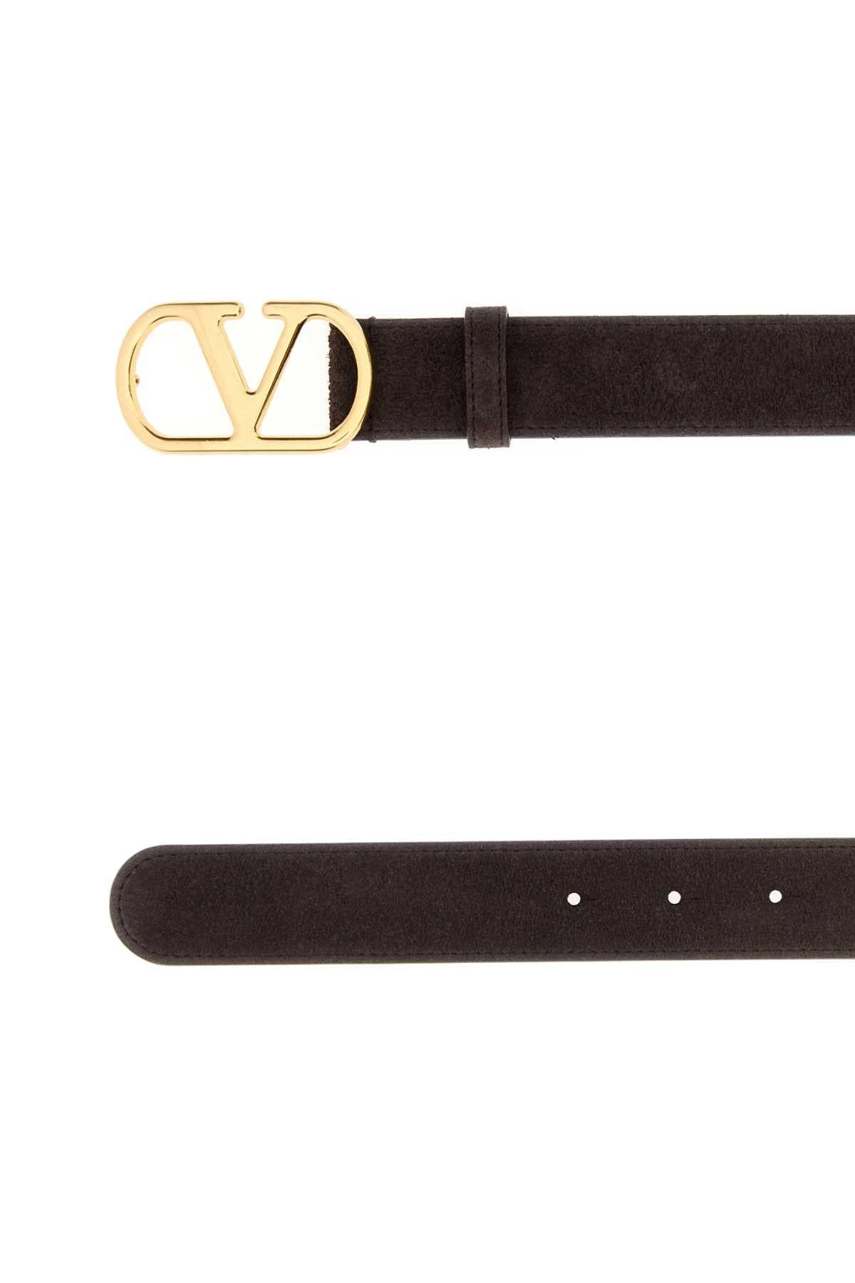 Valentino Garavani Men Chocolate Suede Vlogo Signature Belt VALENTINO GARAVANI