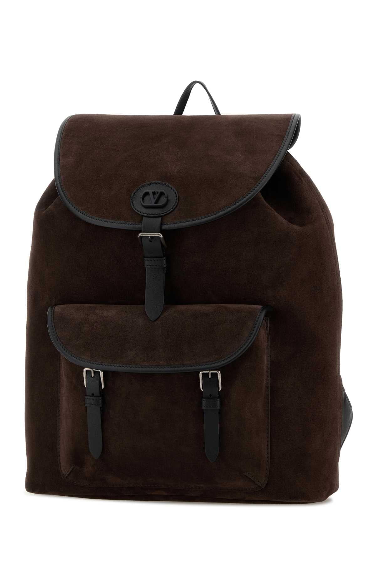 Valentino Garavani Men Dark Brown Suede Backpack VALENTINO GARAVANI