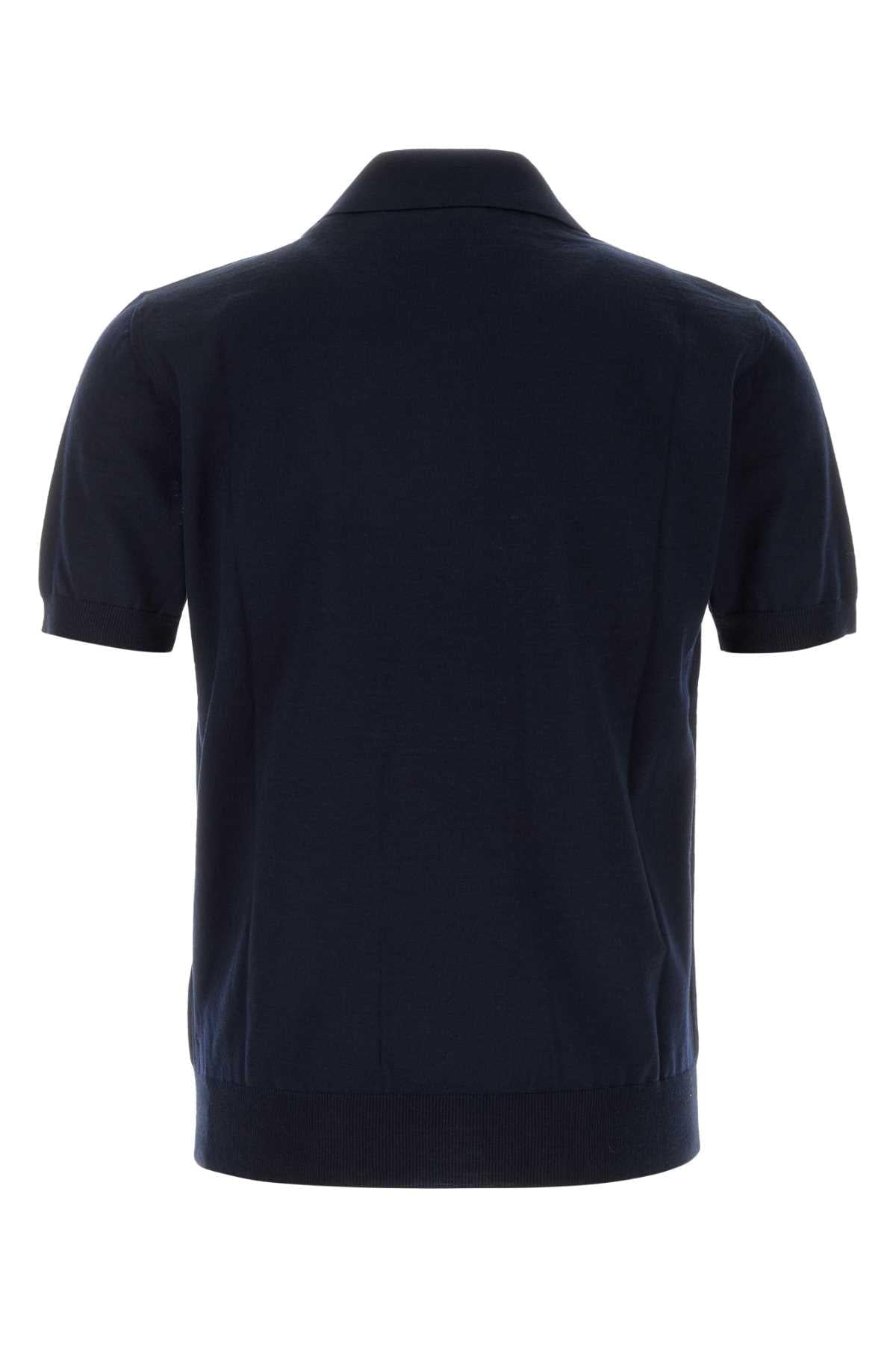 Valentino Garavani Men Midnight Blue Wool Polo Shirt VALENTINO GARAVANI