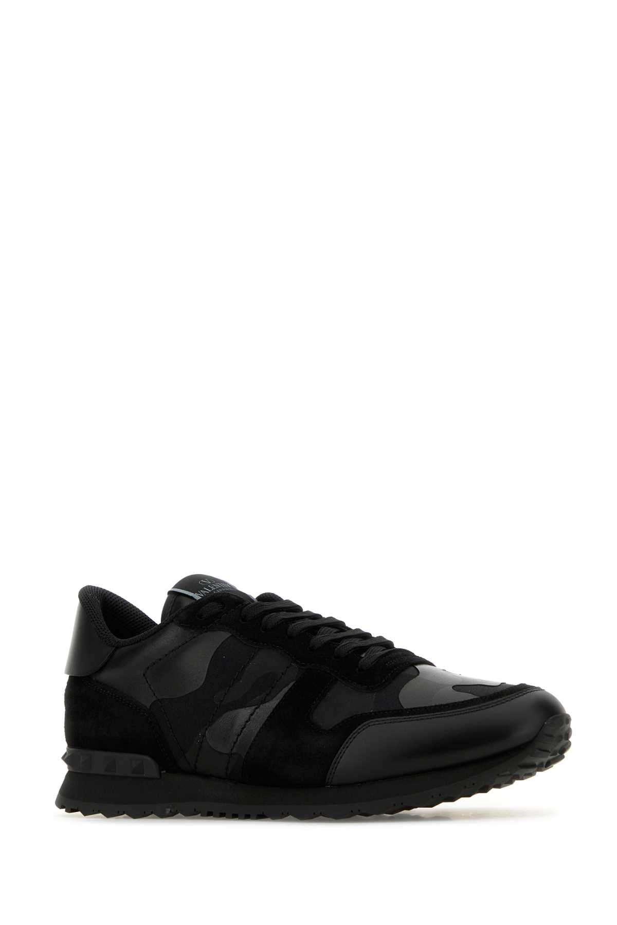 Valentino Garavani Men Black Fabric And Leather Rockrunner Camouflage Sneakers VALENTINO GARAVANI