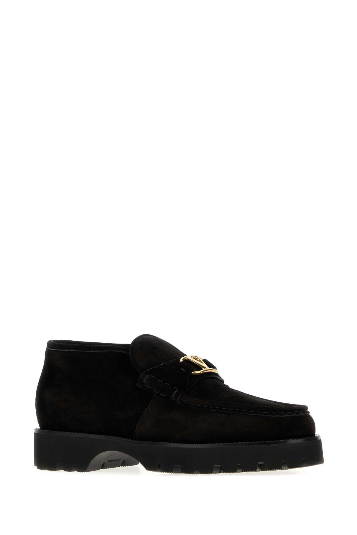 Valentino Garavani Men Black Suede Vlogo Signature Loafers VALENTINO GARAVANI