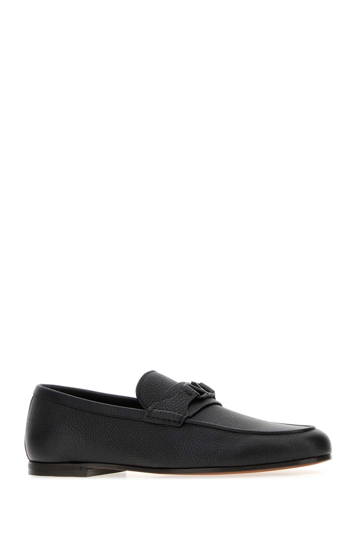 Valentino Garavani Men Black Leather Vlogo Signature Loafers VALENTINO GARAVANI