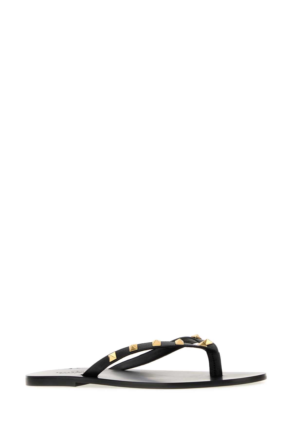 Valentino Garavani Men Black Leather Rockstud Thong Slippers VALENTINO GARAVANI