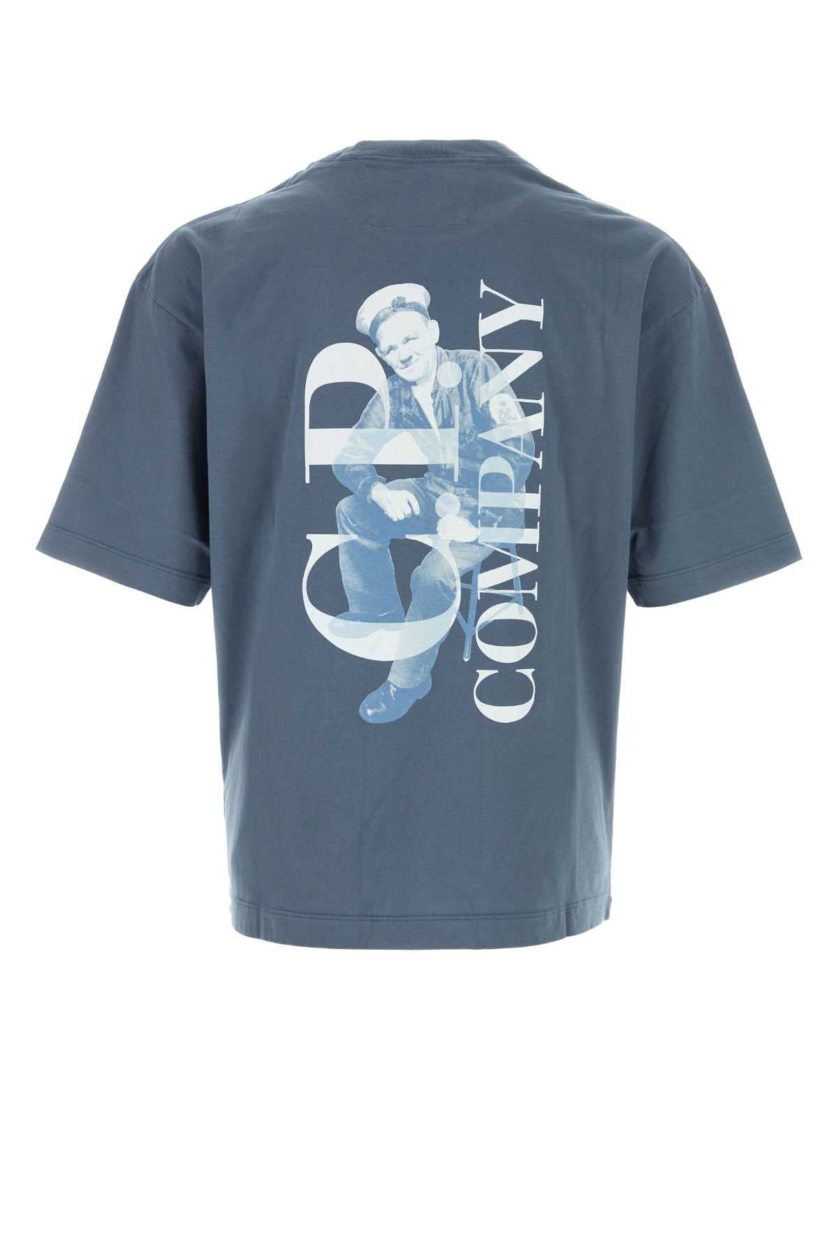 C.P. Company Men Denim Blue Cotton T-Shirt C.P. COMPANY