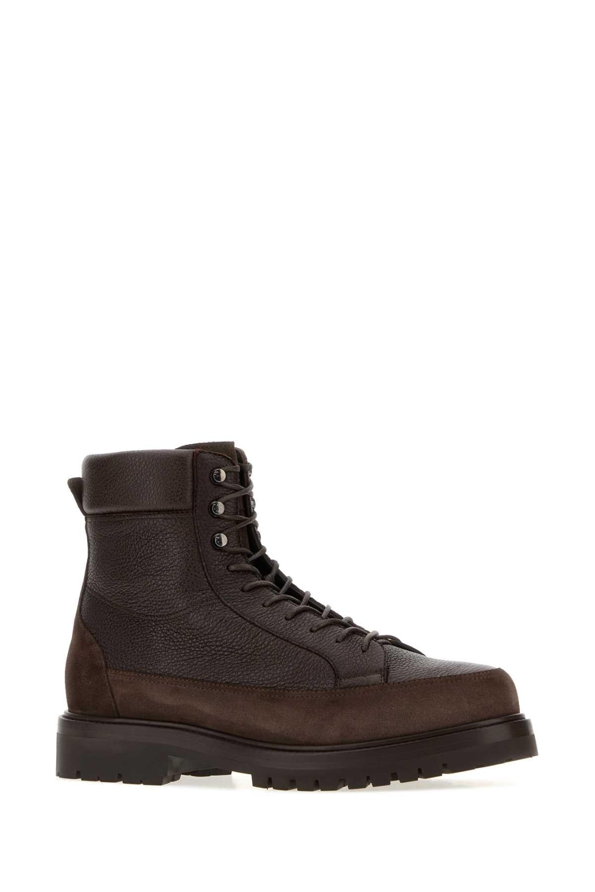 Brunello Cucinelli Men Brown Leather And Suede Ankle Boots BRUNELLO CUCINELLI