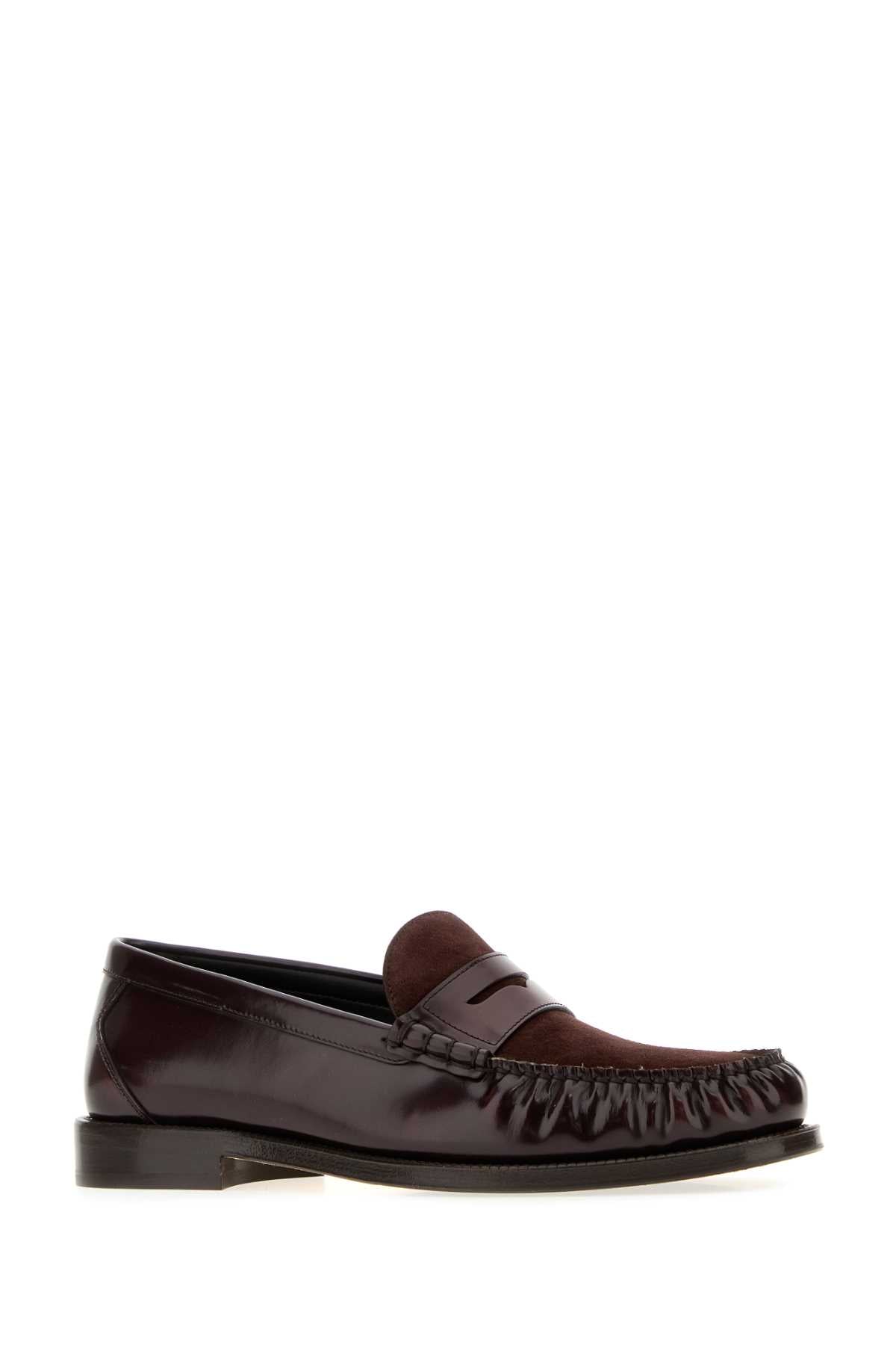 Brunello Cucinelli Men Burgundy Leather And Suede Loafers BRUNELLO CUCINELLI