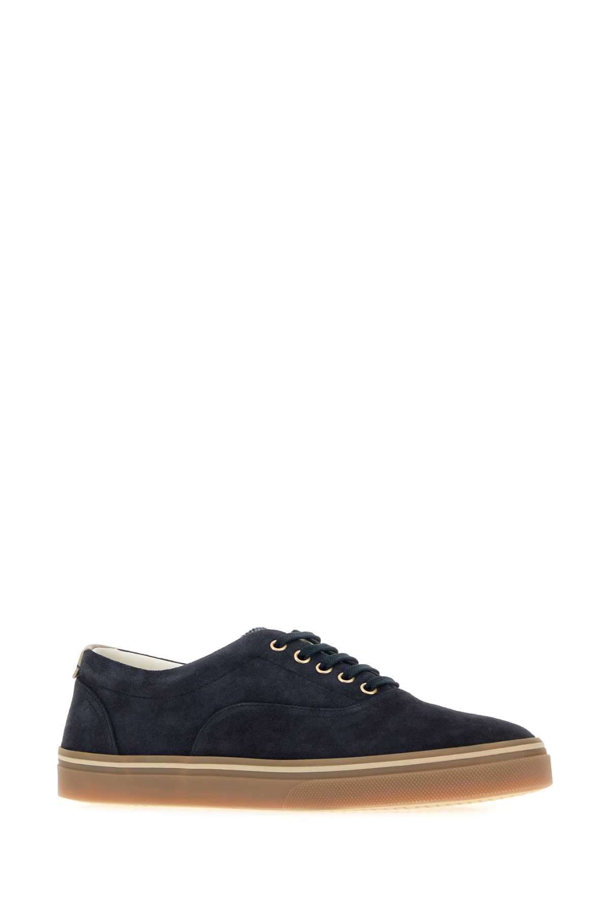Brunello Cucinelli Men Navy Blue Suede Sneakers BRUNELLO CUCINELLI
