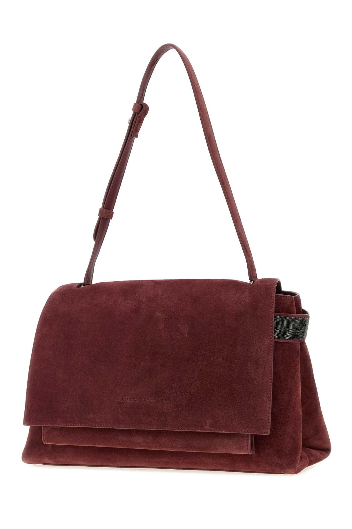 Brunello Cucinelli Women Burgundy Suede Shopping Bag BRUNELLO CUCINELLI