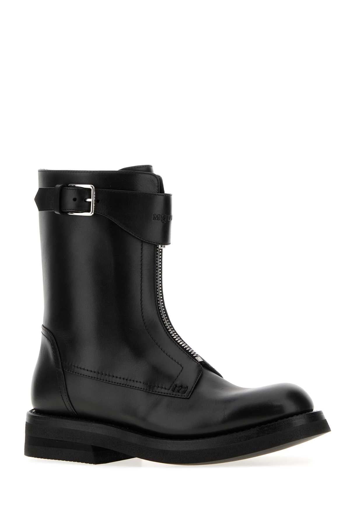 Alexander Mcqueen Women Black Leather Biker Boots ALEXANDER MCQUEEN