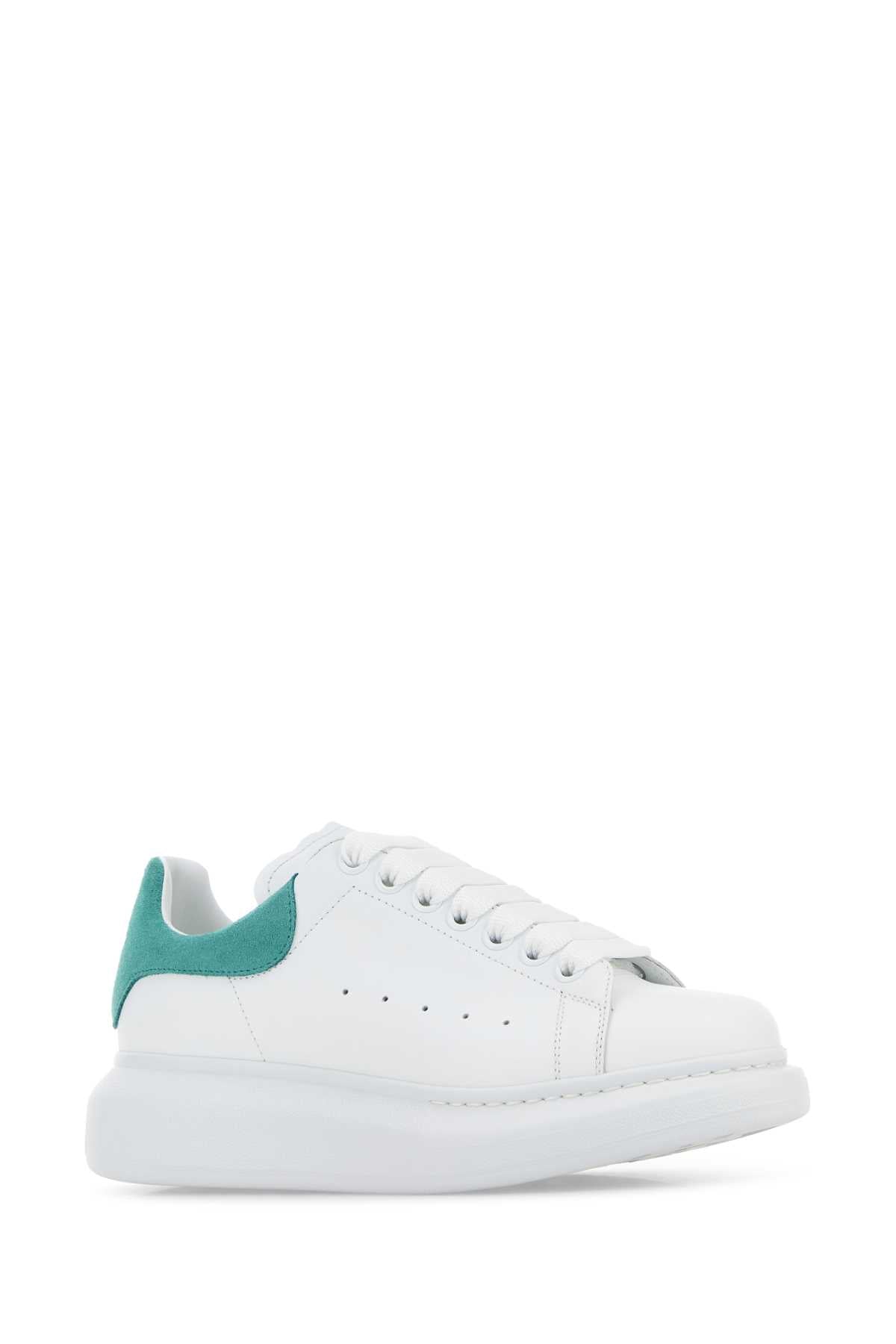 Alexander Mcqueen Women White Leather Sneakers With Sea Green Suede Heel ALEXANDER MCQUEEN