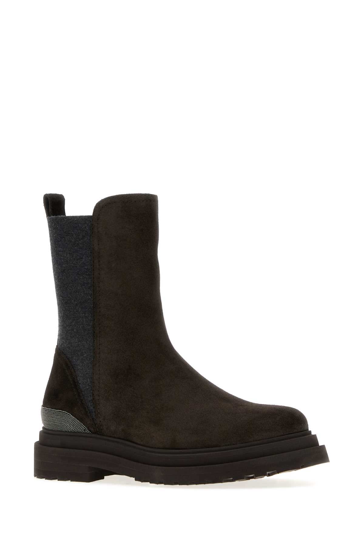 Brunello Cucinelli Women Dark Brown Suede Boots BRUNELLO CUCINELLI