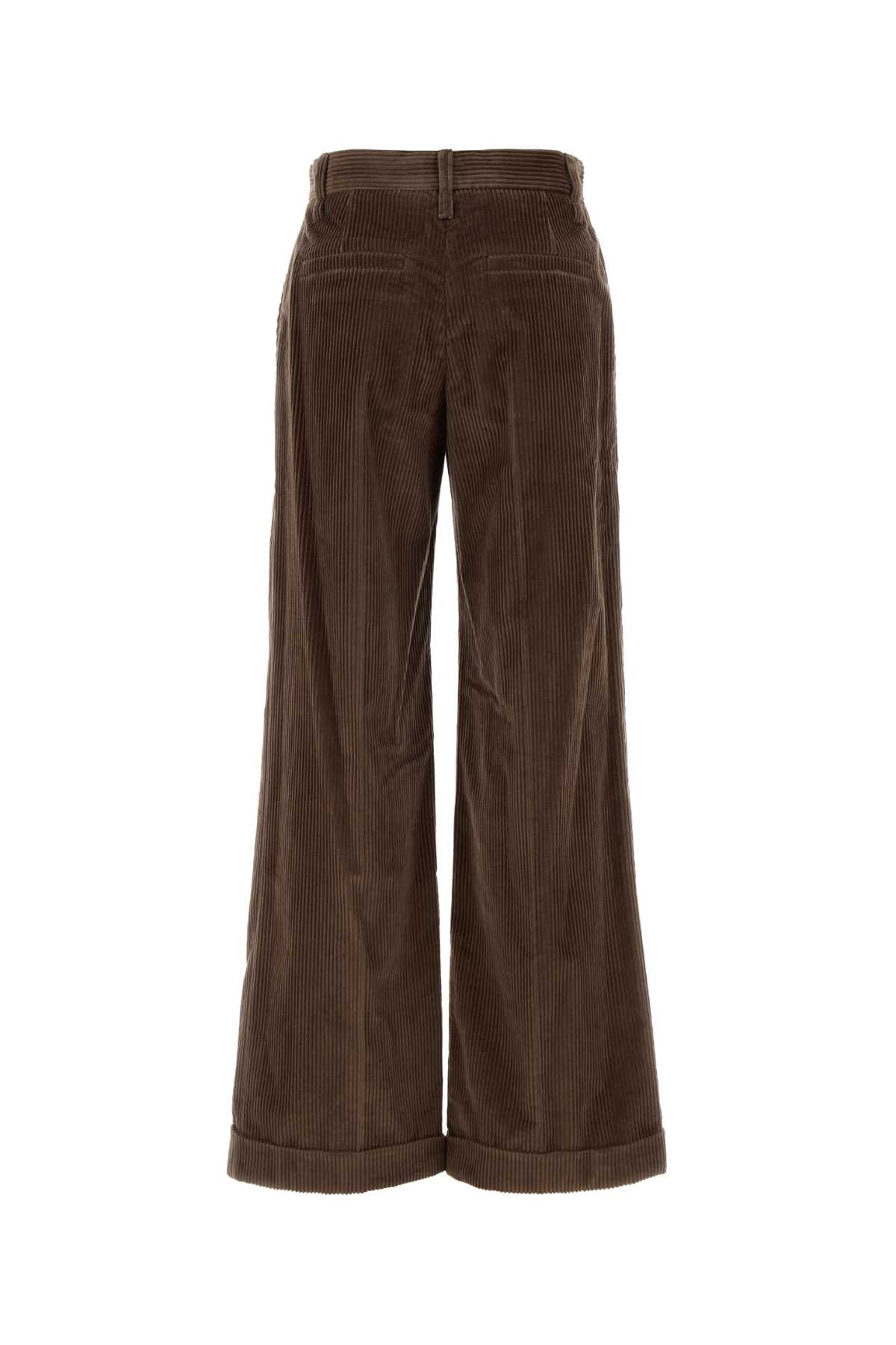 Brunello Cucinelli Women Brown Corduroy Wide-Leg Pant BRUNELLO CUCINELLI