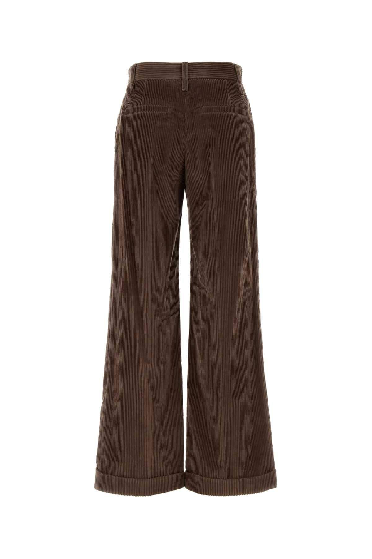 Brunello Cucinelli Women Brown Corduroy Wide-Leg Pant BRUNELLO CUCINELLI