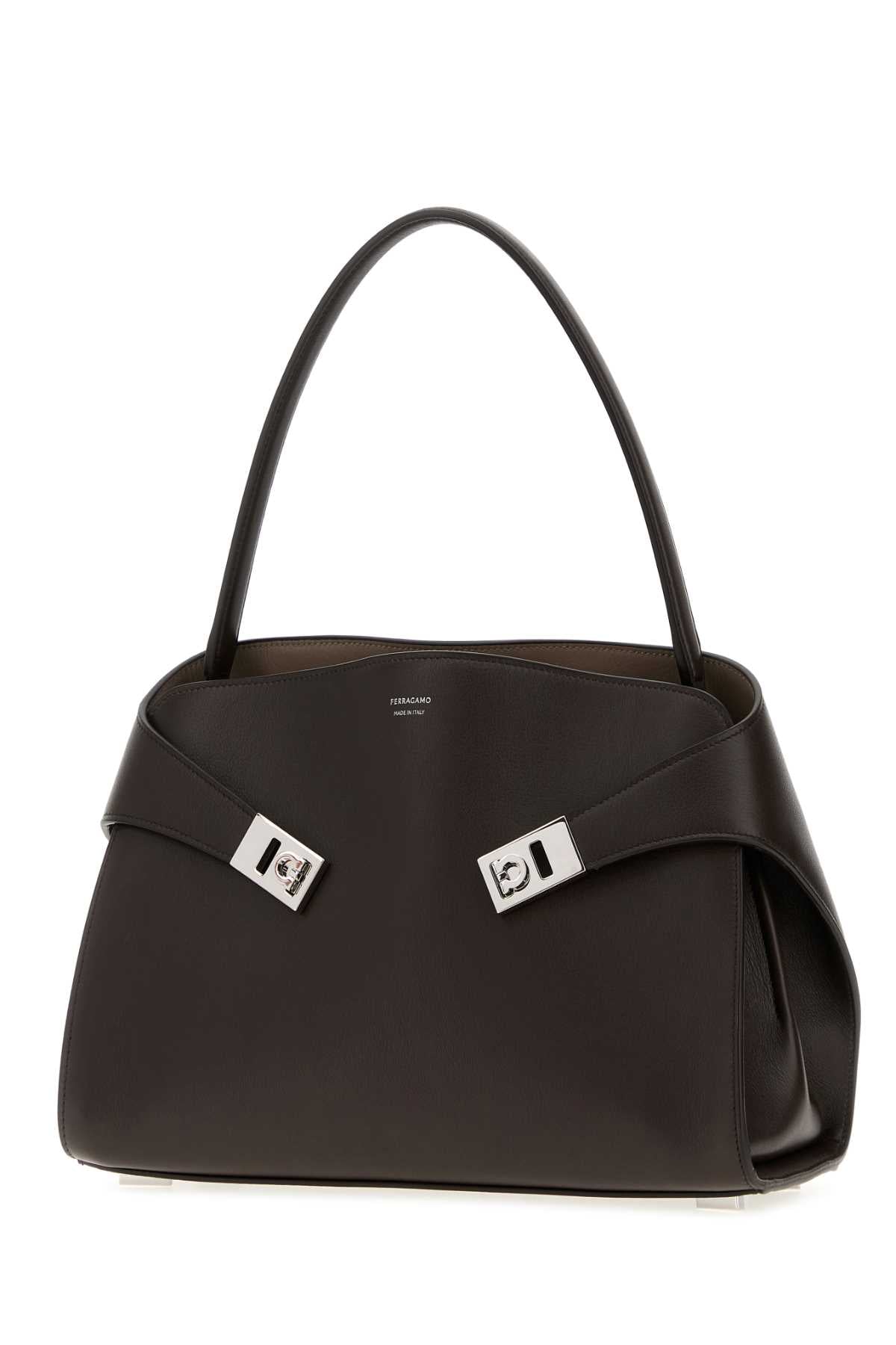 Salvatore Ferragamo Women Dark Brown Leather Medium Hug Soft Shoulder Bag FERRAGAMO