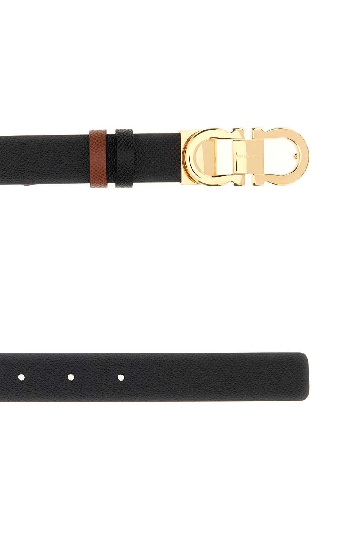 Salvatore Ferragamo Women Black Leather Reversible Belt FERRAGAMO