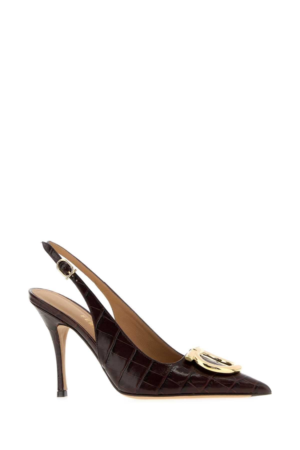 Salvatore Ferragamo Women Dark Brown Leather Sara Pumps FERRAGAMO