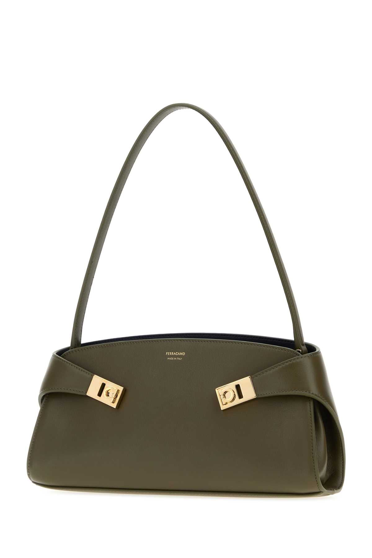 Salvatore Ferragamo Women Olive Green Leather Hug Shoulder Bag FERRAGAMO