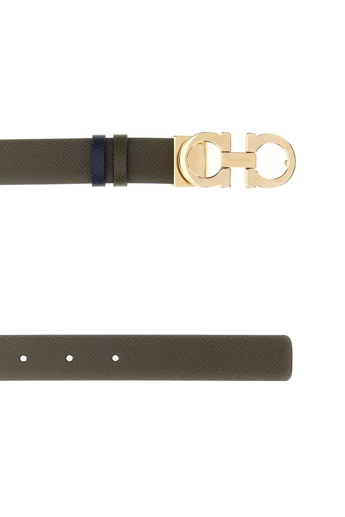 Salvatore Ferragamo Women Army Green Leather Reversibile Belt FERRAGAMO