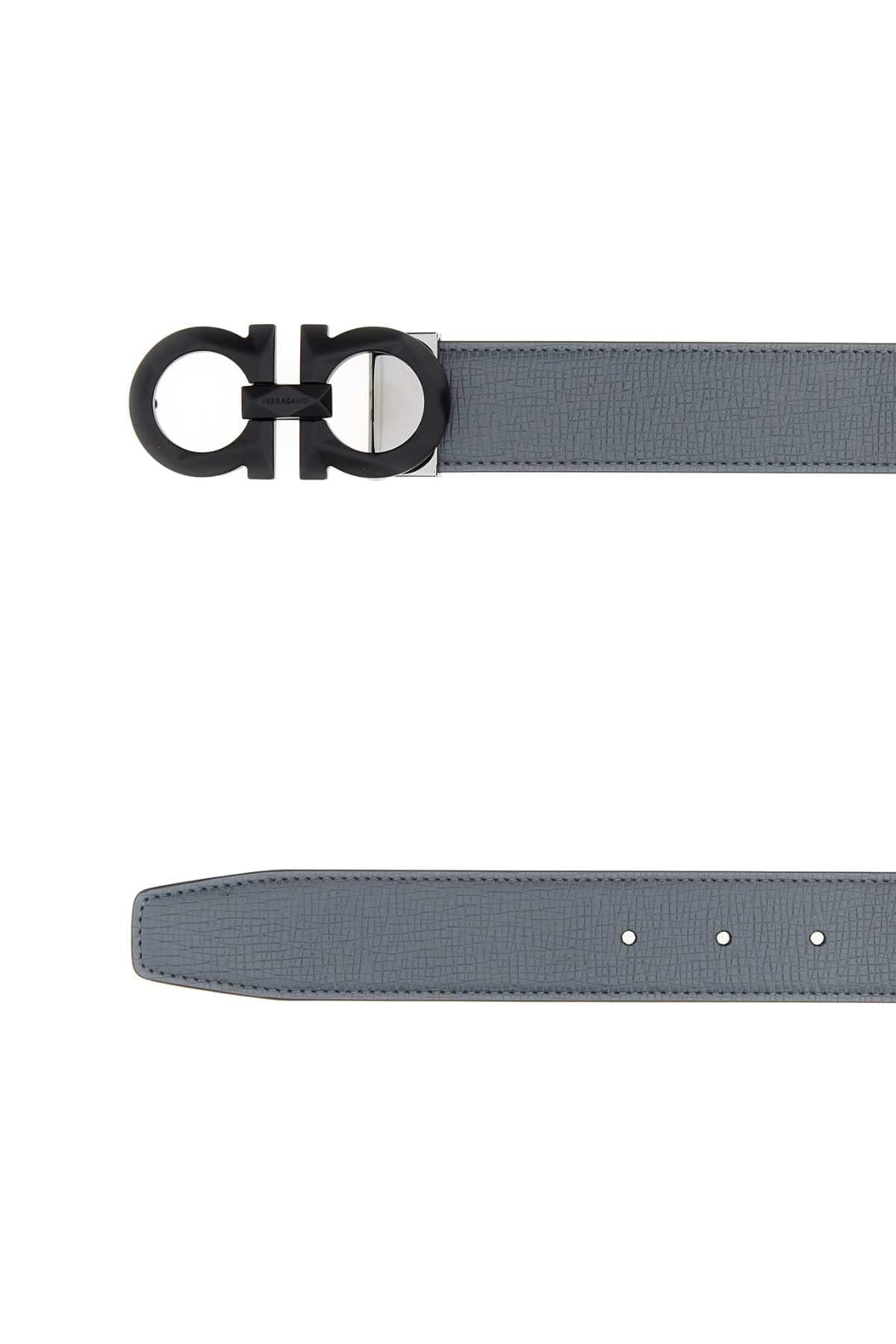 Salvatore Ferragamo Men Dark Grey Leather Reversible Belt FERRAGAMO