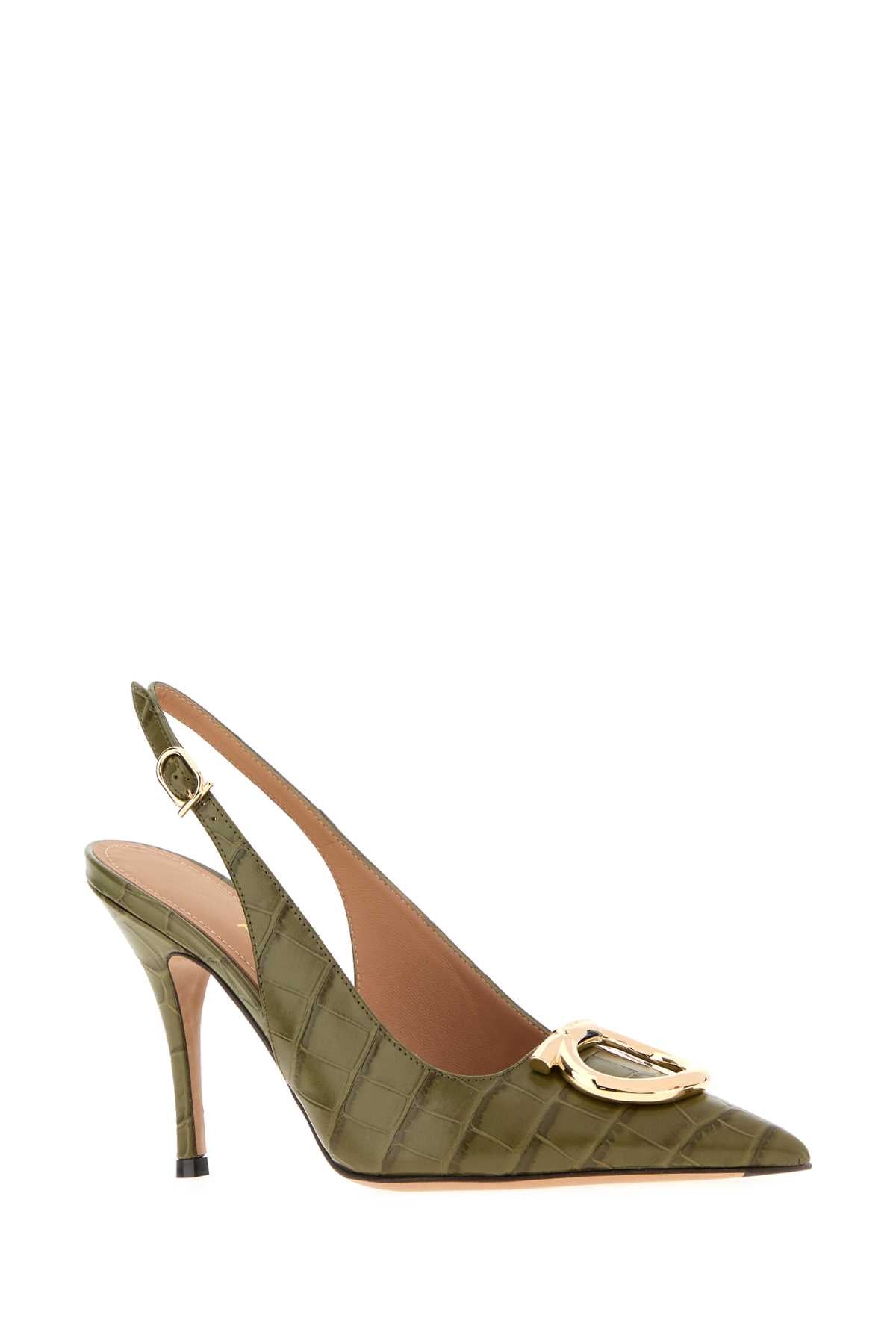 Salvatore Ferragamo Women Olive Green Leather Sara Pumps FERRAGAMO