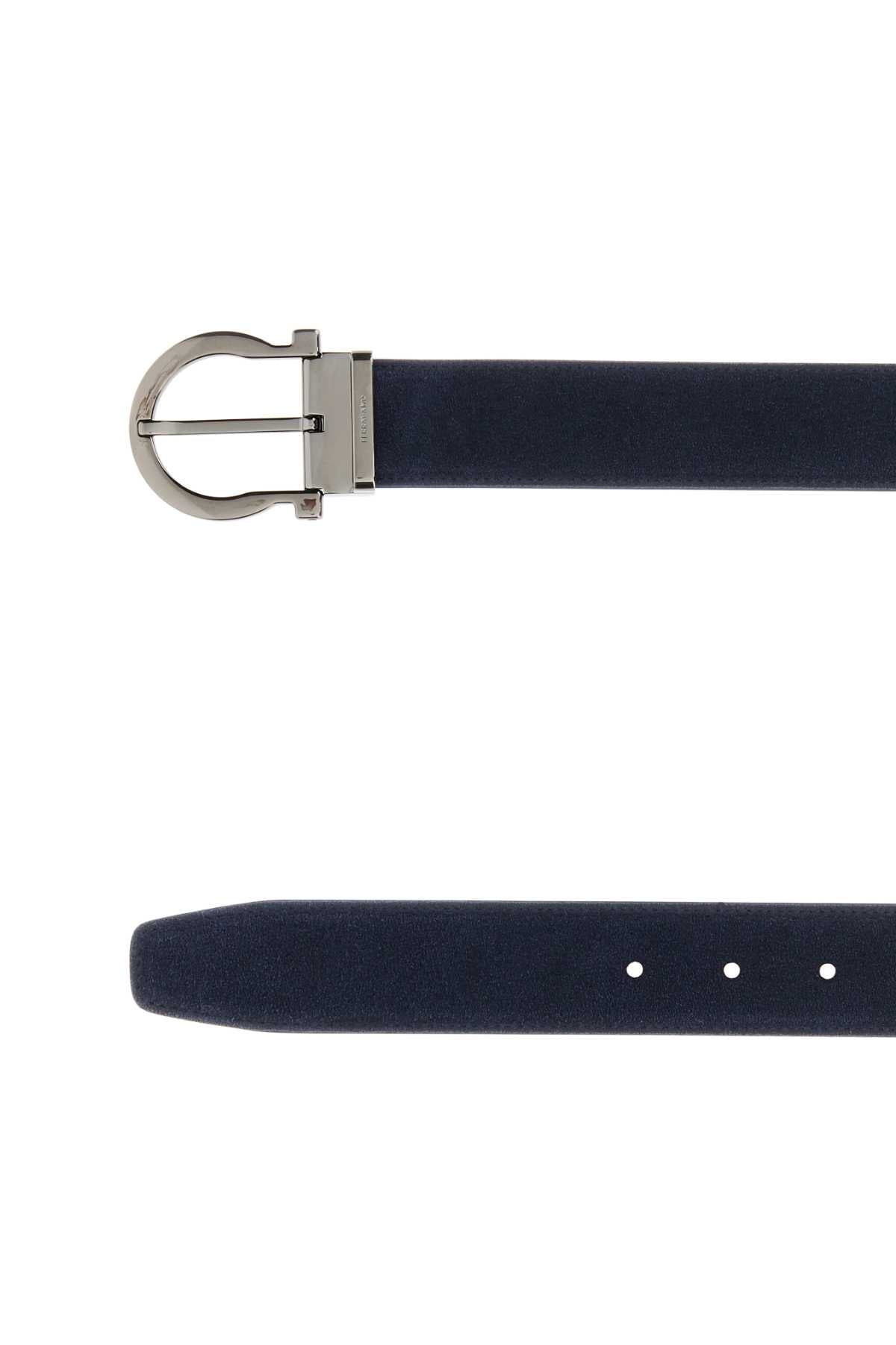 Salvatore Ferragamo Men Blue Suede Belt FERRAGAMO