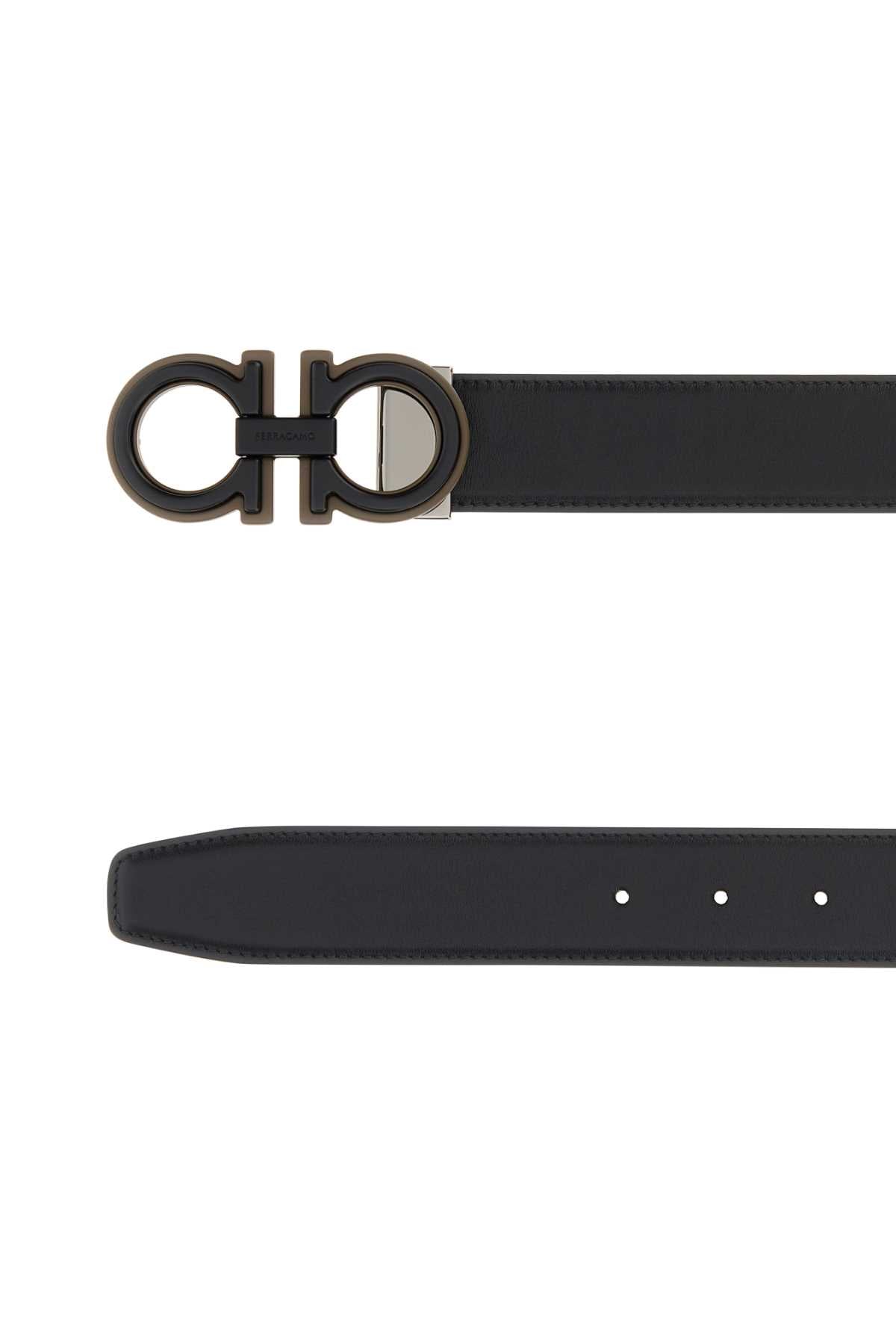 Salvatore Ferragamo Men Black Leather Reversible Belt FERRAGAMO
