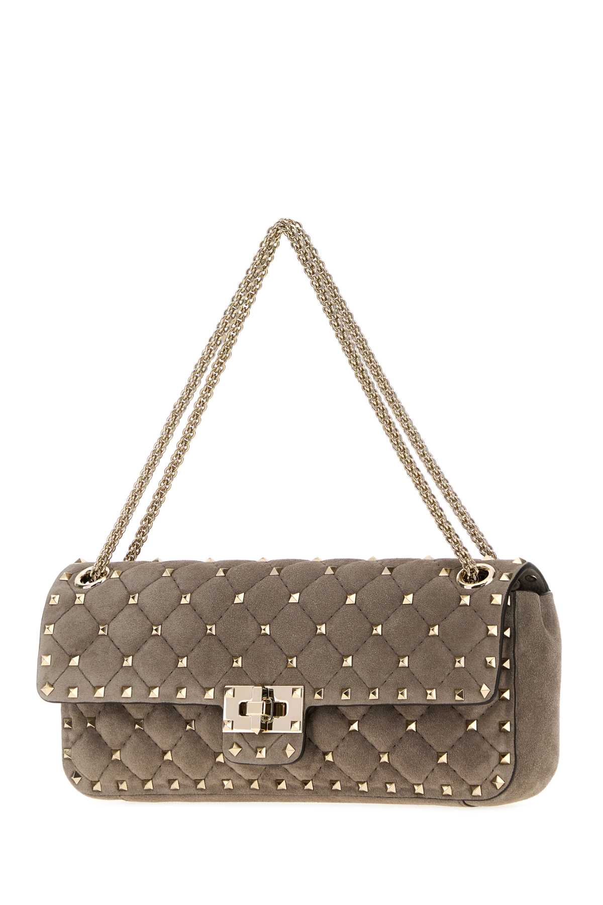 Valentino Garavani Women Dove Grey Suede Rockstud Shoulder Bag VALENTINO GARAVANI