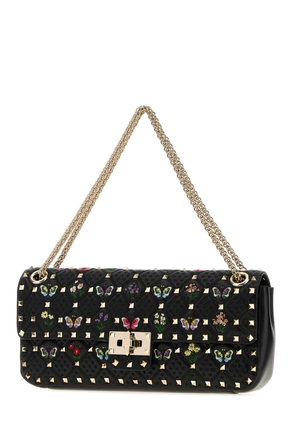 Valentino Garavani Women Black Leather Rockstud Shoulder Bag VALENTINO GARAVANI