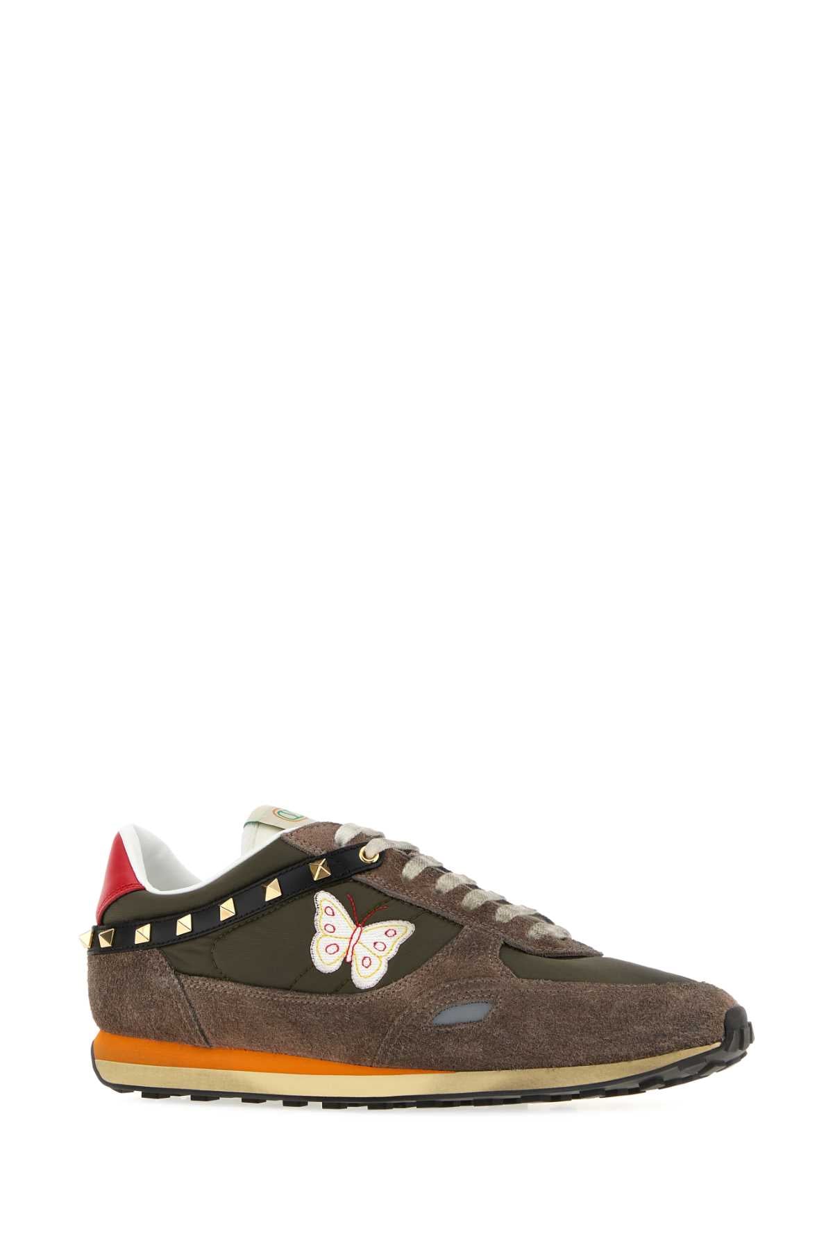 Valentino Garavani Men Two-Tone Fabric And Suede Stud-Up Sneakers VALENTINO GARAVANI