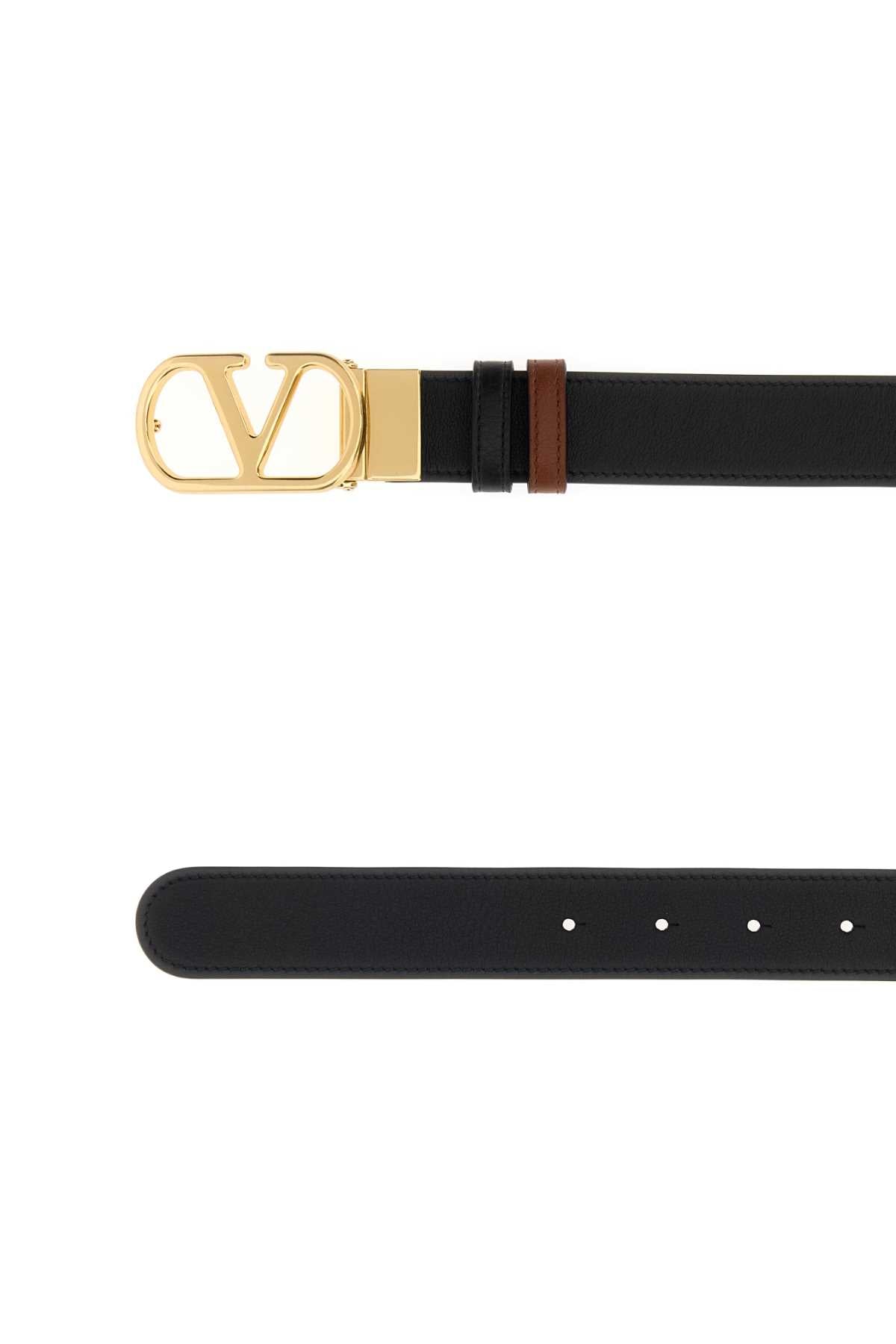 Valentino Garavani Men Black Leather Reversible Belt VALENTINO GARAVANI