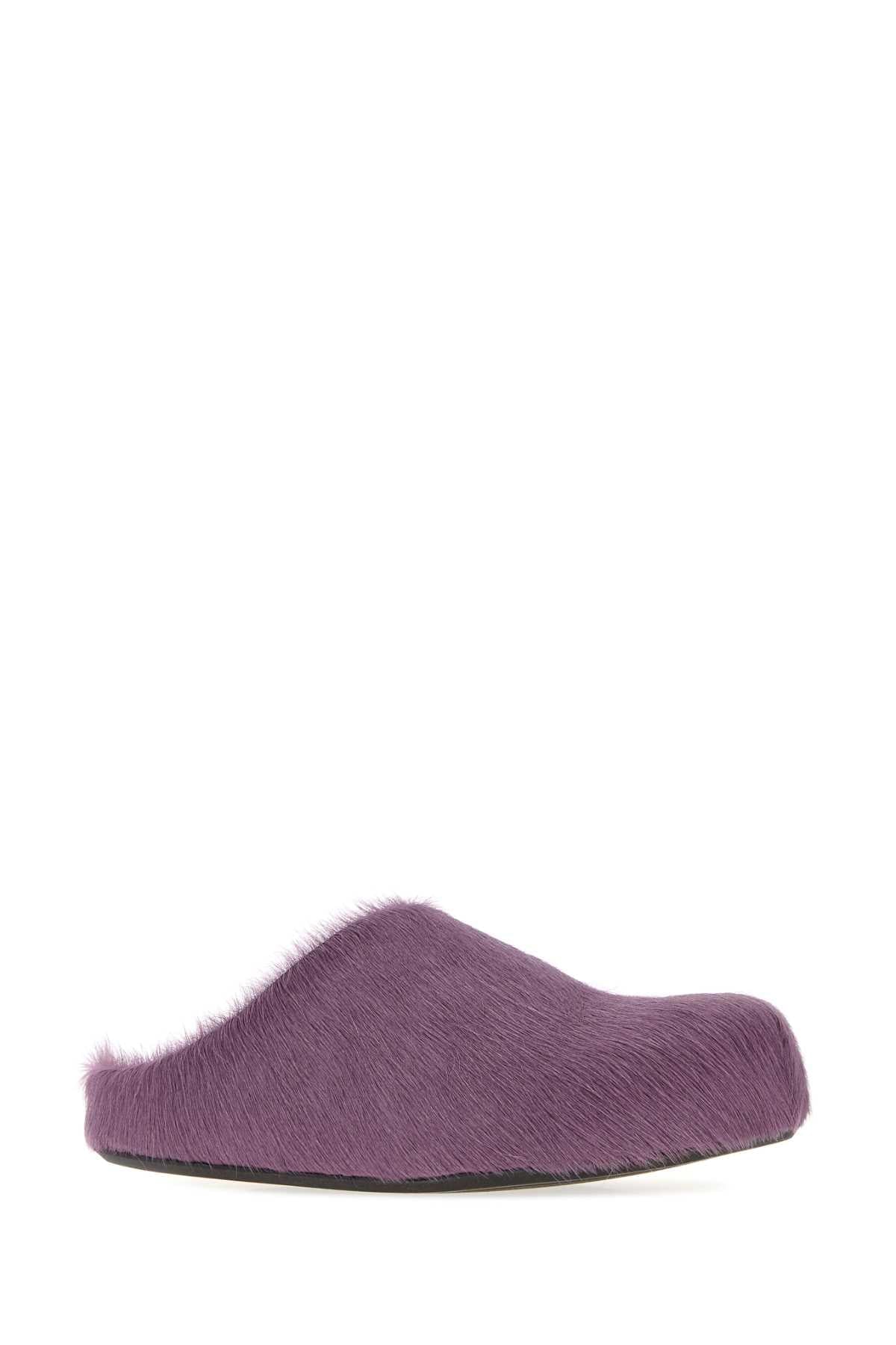 Marni Women Purple Calf Hair Fussbett Slippers MARNI