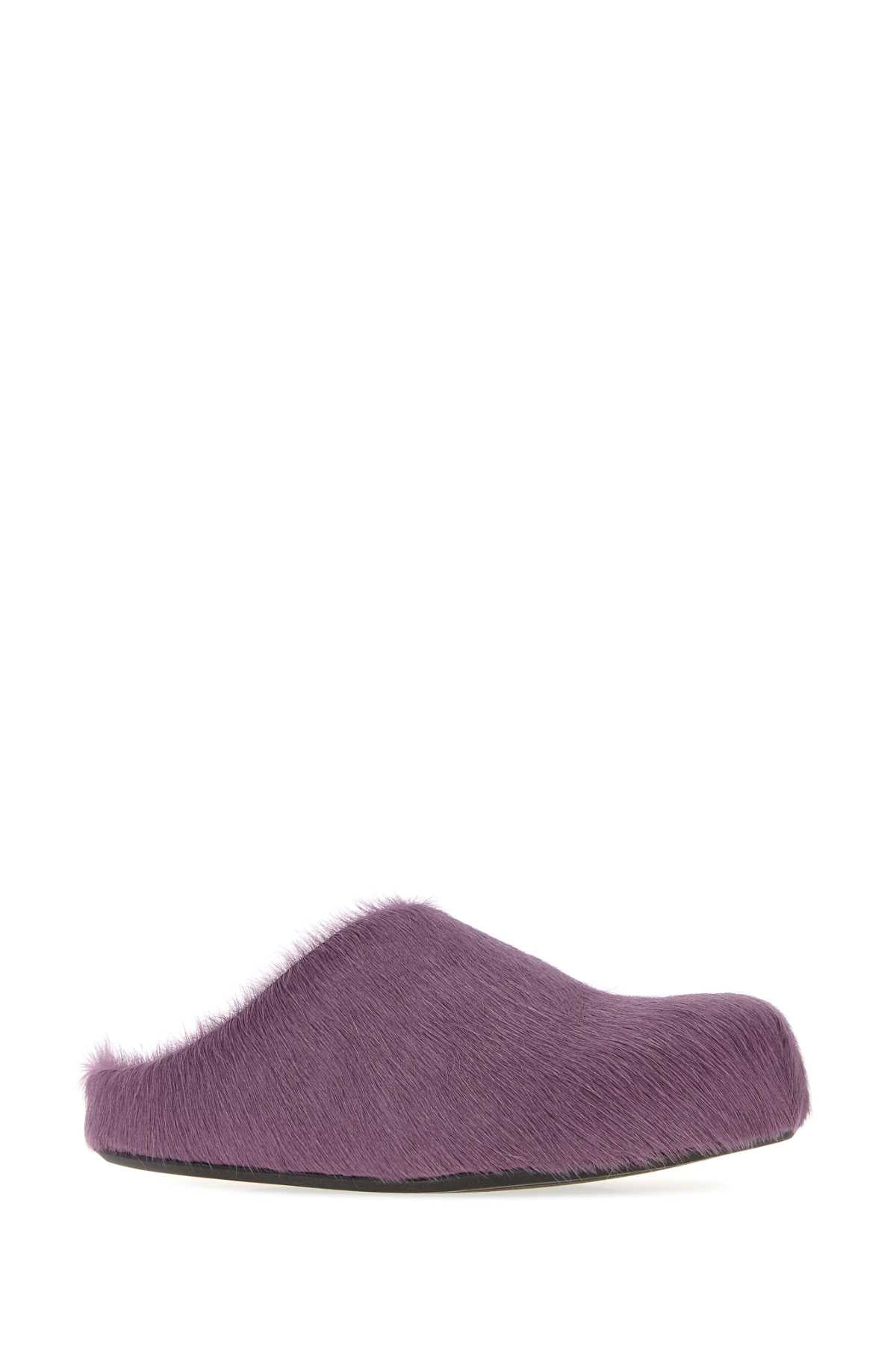 Marni Women Purple Calf Hair Fussbett Slippers MARNI