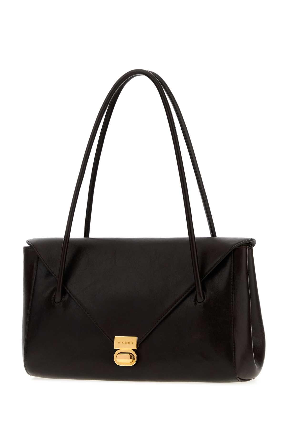 Marni Women Dark Brown Leather E/W Shoulder Bag MARNI