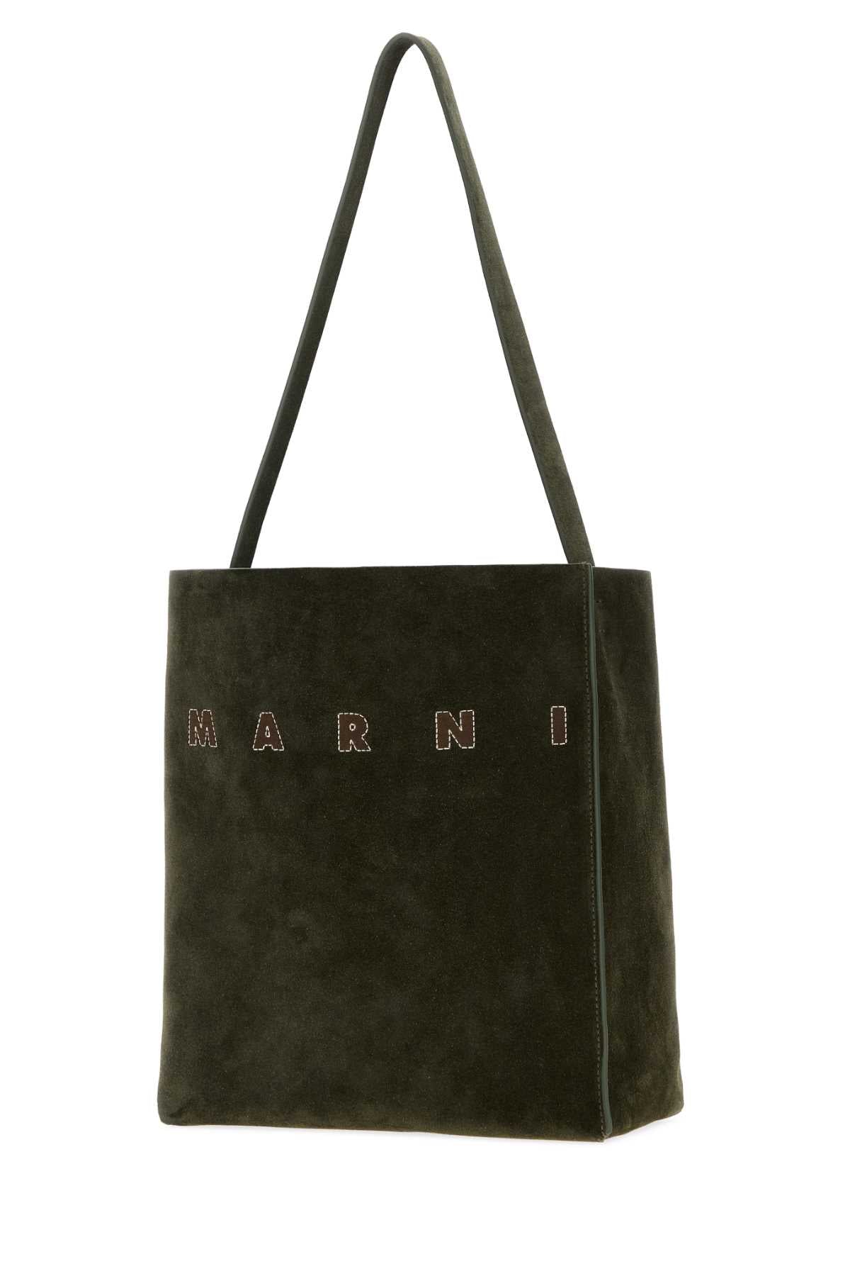 Marni Women Bottle Green Suede Small Museo Shoulder Bag MARNI