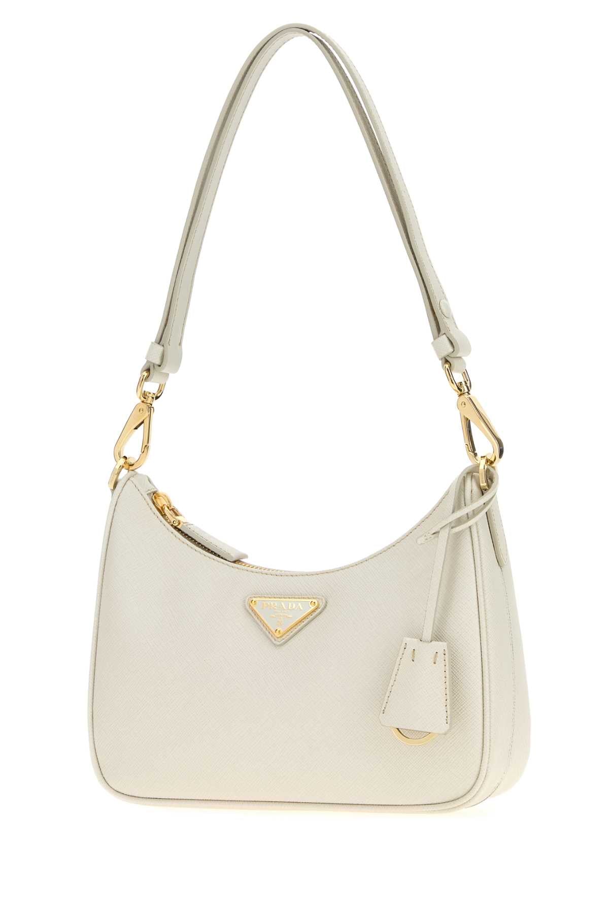 Prada Women Ivory Leather Mini Prada Re-Edition Shoulder Bag PRADA