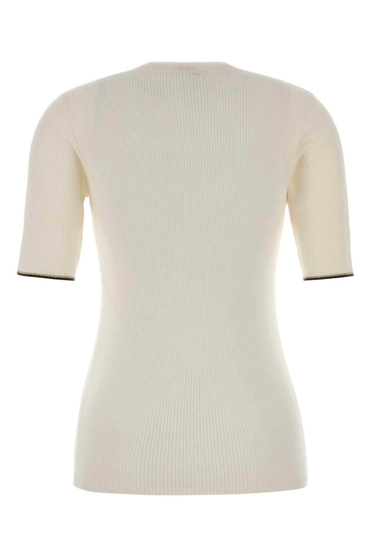 Brunello Cucinelli Women Ivory Cashmere Blend T-Shirt BRUNELLO CUCINELLI