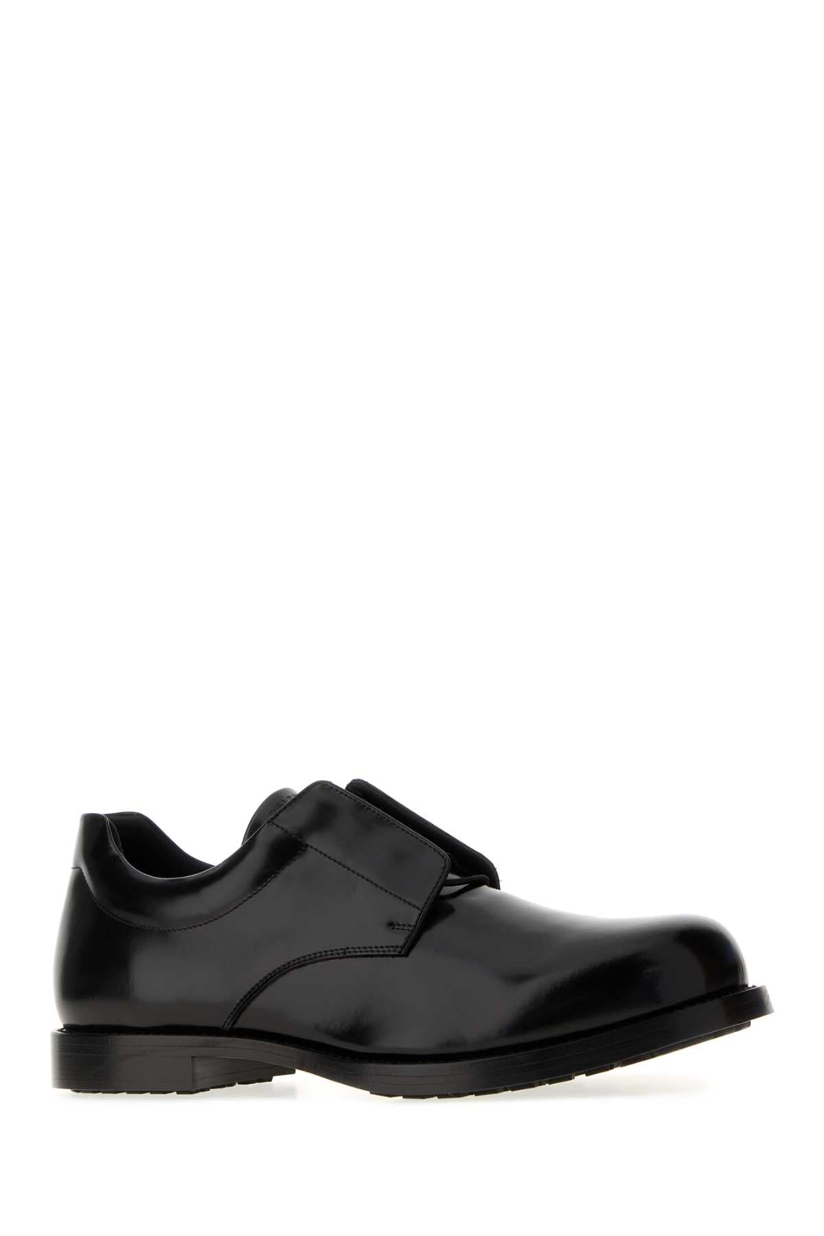 Balenciaga Men Black Leather Comfy Lace-Up Shoes
