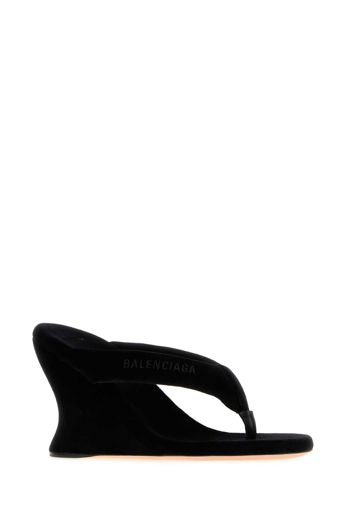 Balenciaga Women Black Velvet Thong Wedge BALENCIAGA