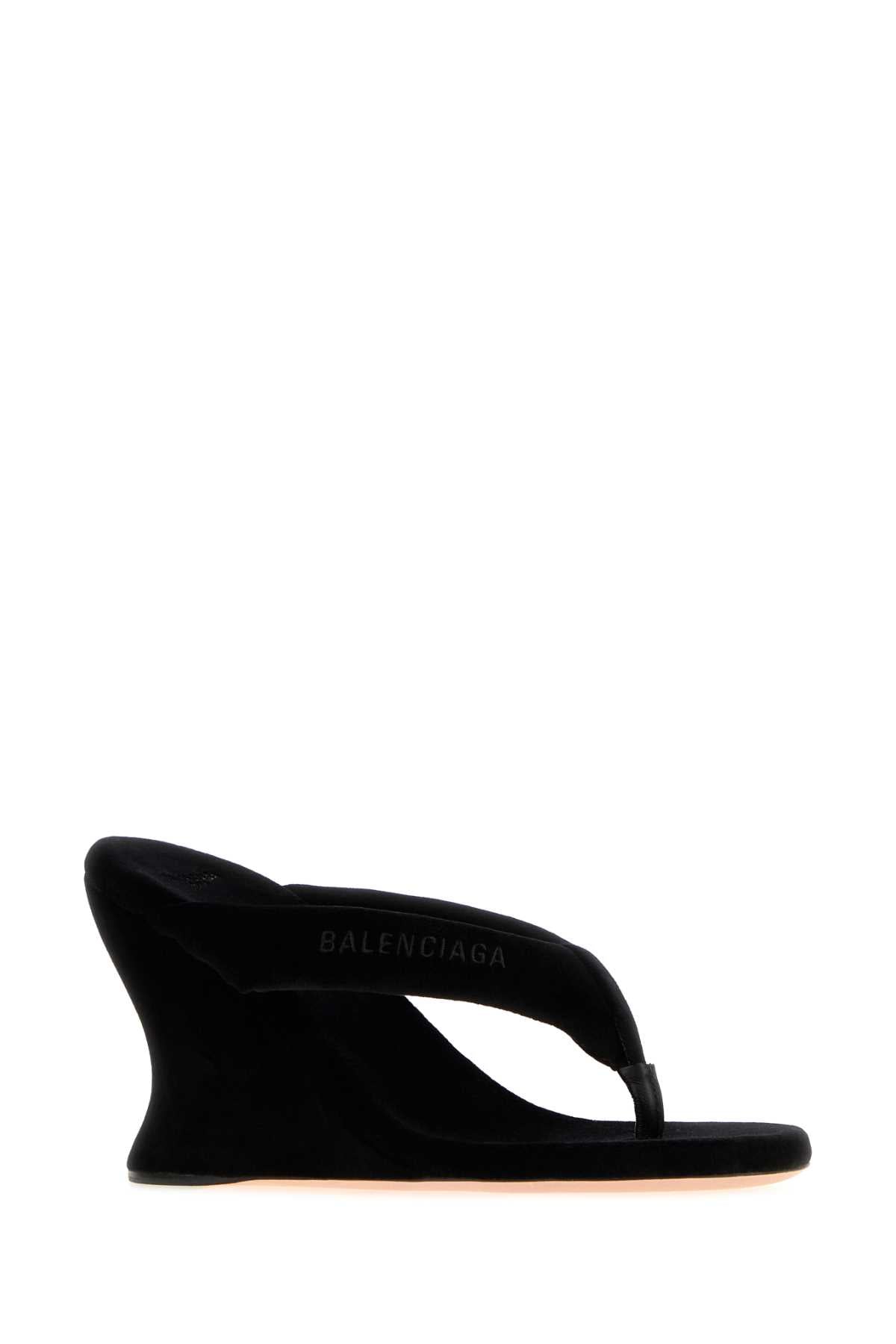 Balenciaga Women Black Velvet Thong Wedge BALENCIAGA