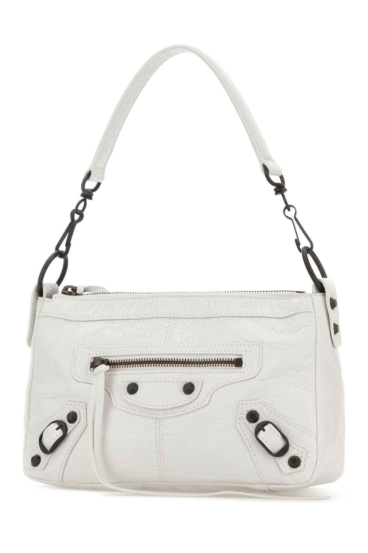 Balenciaga Women White Leather Mini Le City Moto Shoulder Bag BALENCIAGA